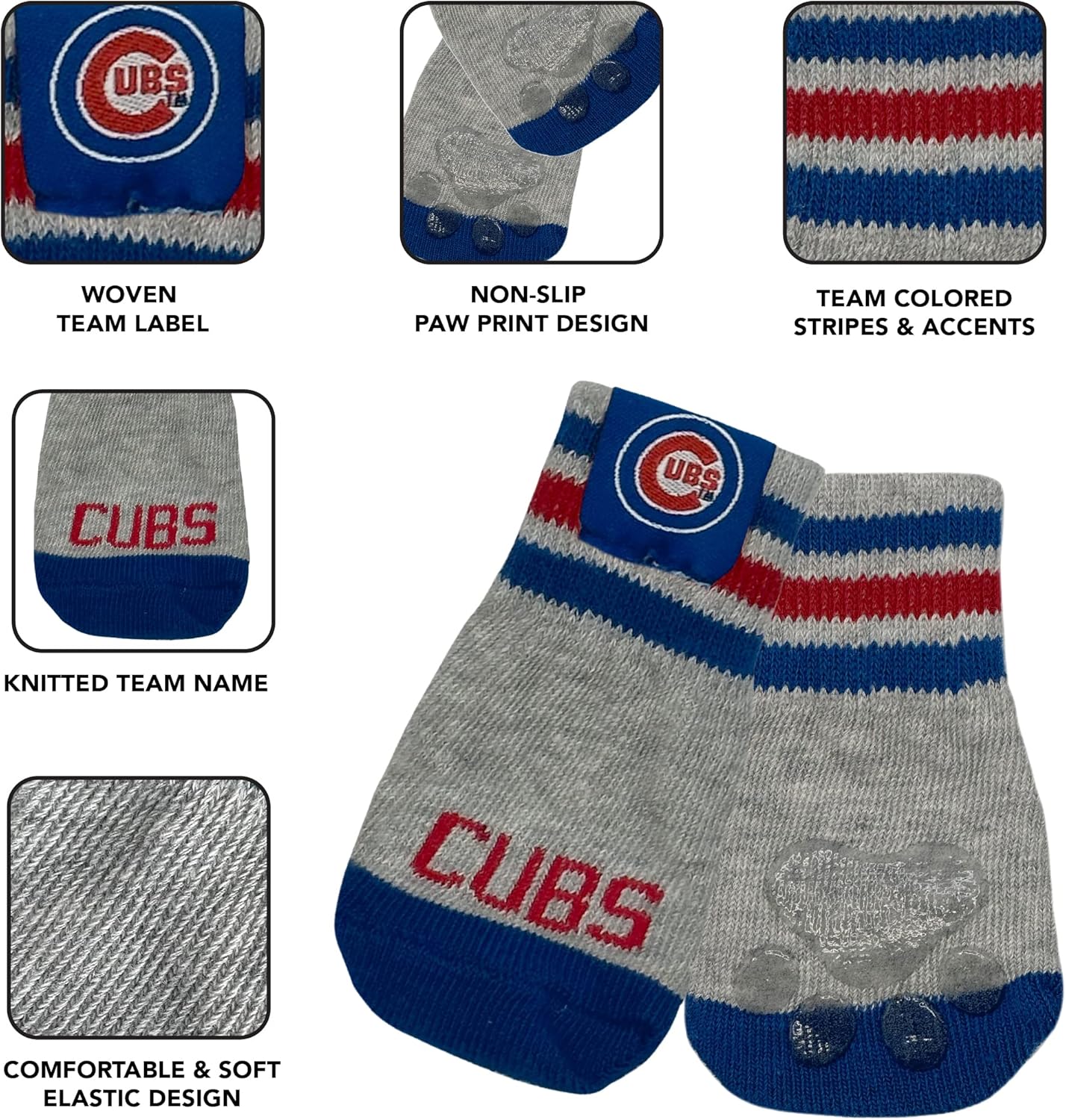 MLB Chicago Cubs – Calcetines antideslizantes para perro con parte superior elástica acanalada, talla XSS. Calcetines para interiores y exteriores,