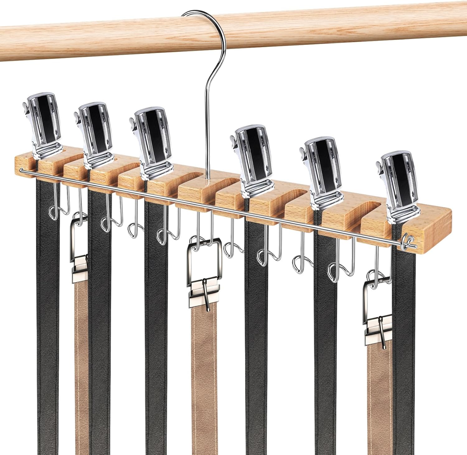 Percha para cinturón para armario, para evitar caídas y soporte de pared para cinturón de madera, sostiene 23 cinturones, soporte para cinturón para