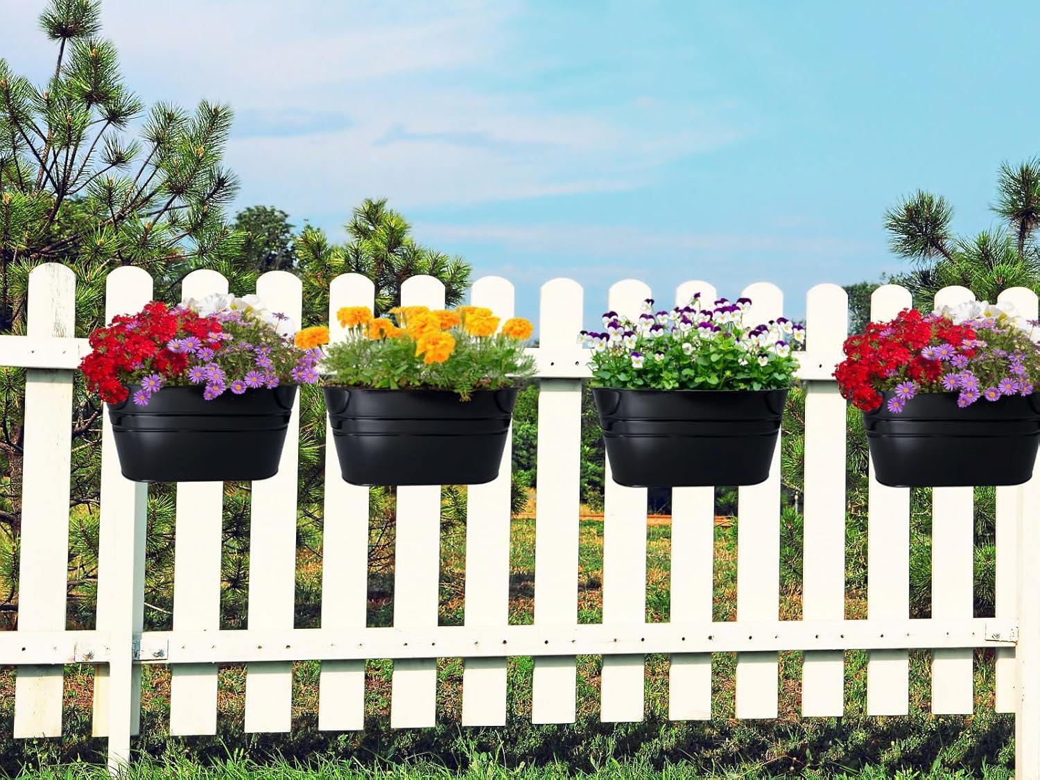behen bahen 3Pcs Metal Wall Planters,10 inches Oval Metal Railing Planter, Balcony Railing Hanging Plant Pot, Indoor Outdoor Hanging Plant Pot