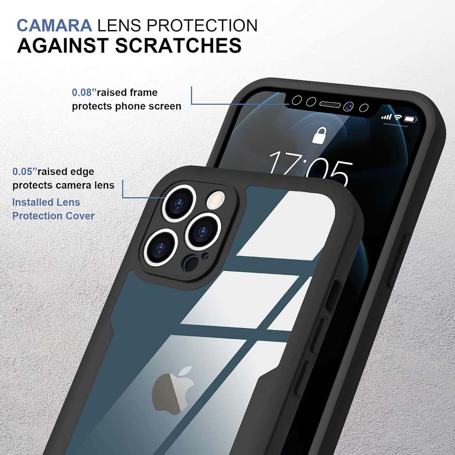 Urarssa Funda compatible con iPhone 12 Pro Max, diseño transparente de cuerpo completo con protector de pantalla integrado, a prueba de golpes,
