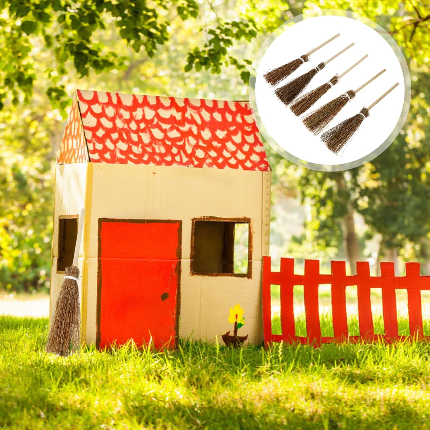 Toyvian Escoba batidora para casa de muñecas, escoba en miniatura, escoba de apoyo de brujas, decoración para colgar disfraces de escoba, accesorios