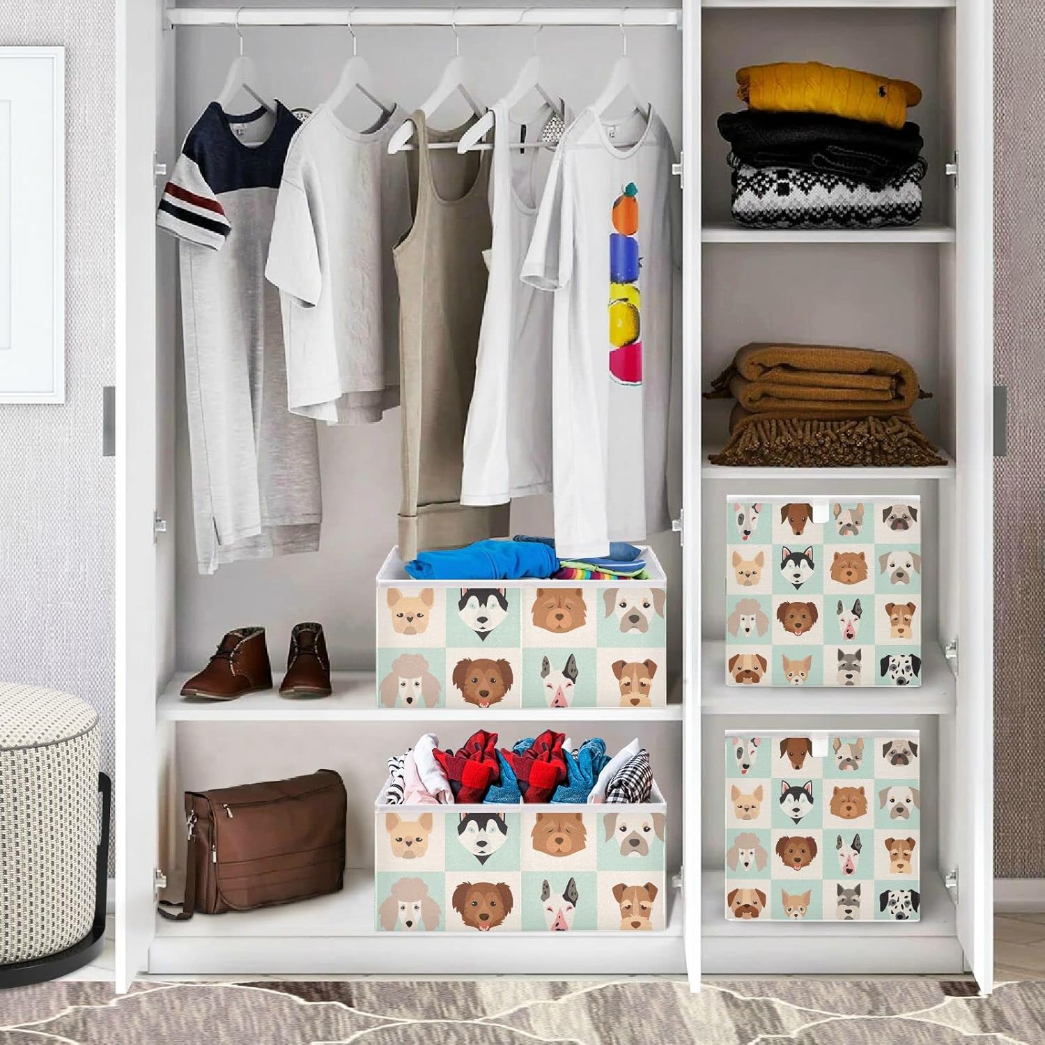 Cesta de almacenamiento para perros y cachorros, cubos de almacenamiento cuadrados plegables, estantes de tela, organizador para oficina,