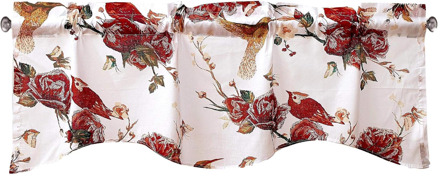 Tache – Cortina de algodón blanco burdeos transparente festoneada para ventana, cenefa de colibríes, rosa, jardín, 18 x 52 pulgadas