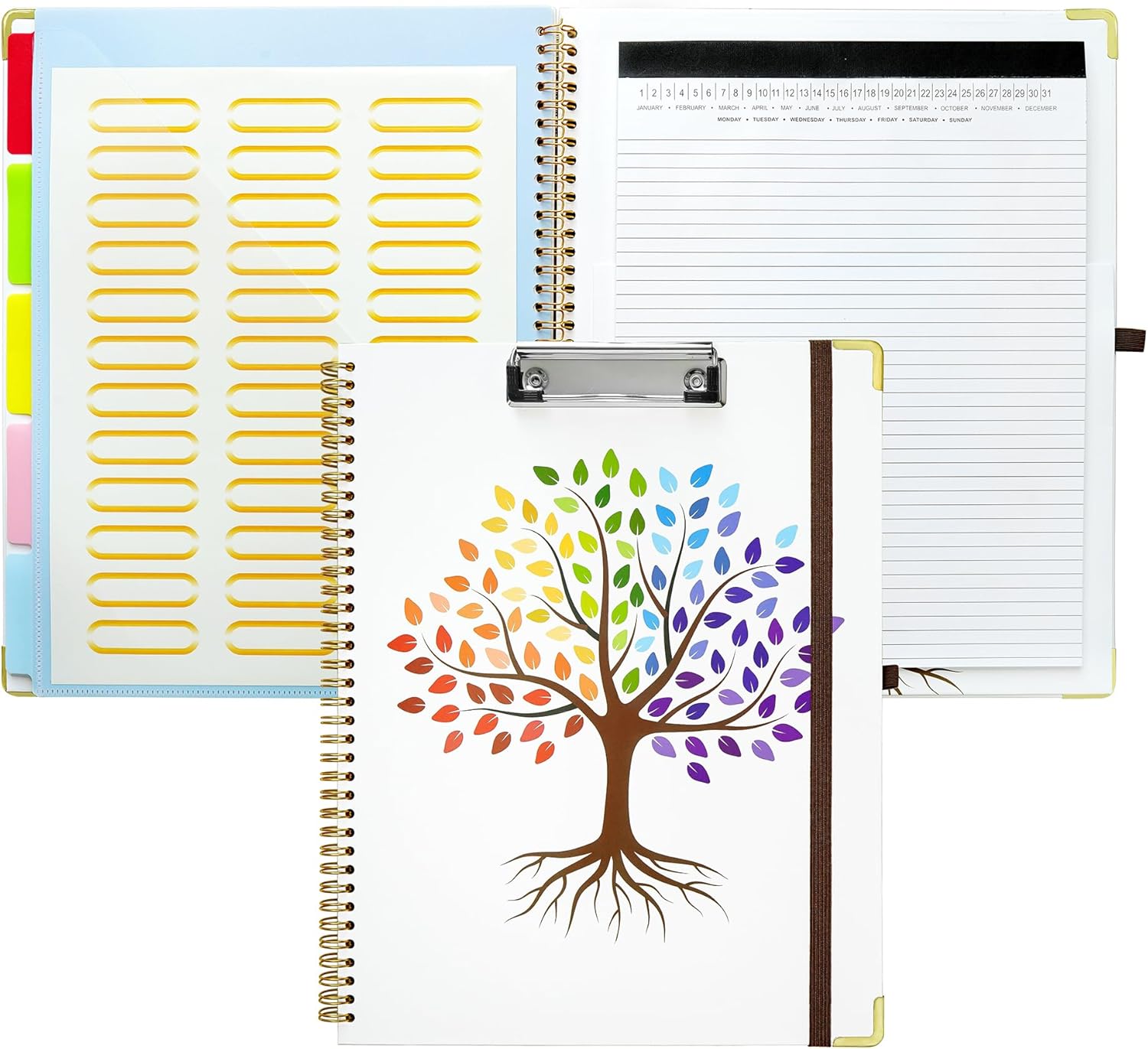 Mymazn Portapapeles con almacenamiento, portapapeles con bloc de notas recargable de 11 x 8.5 pulgadas, 5 carpetas adicionales con 10 bolsillos para