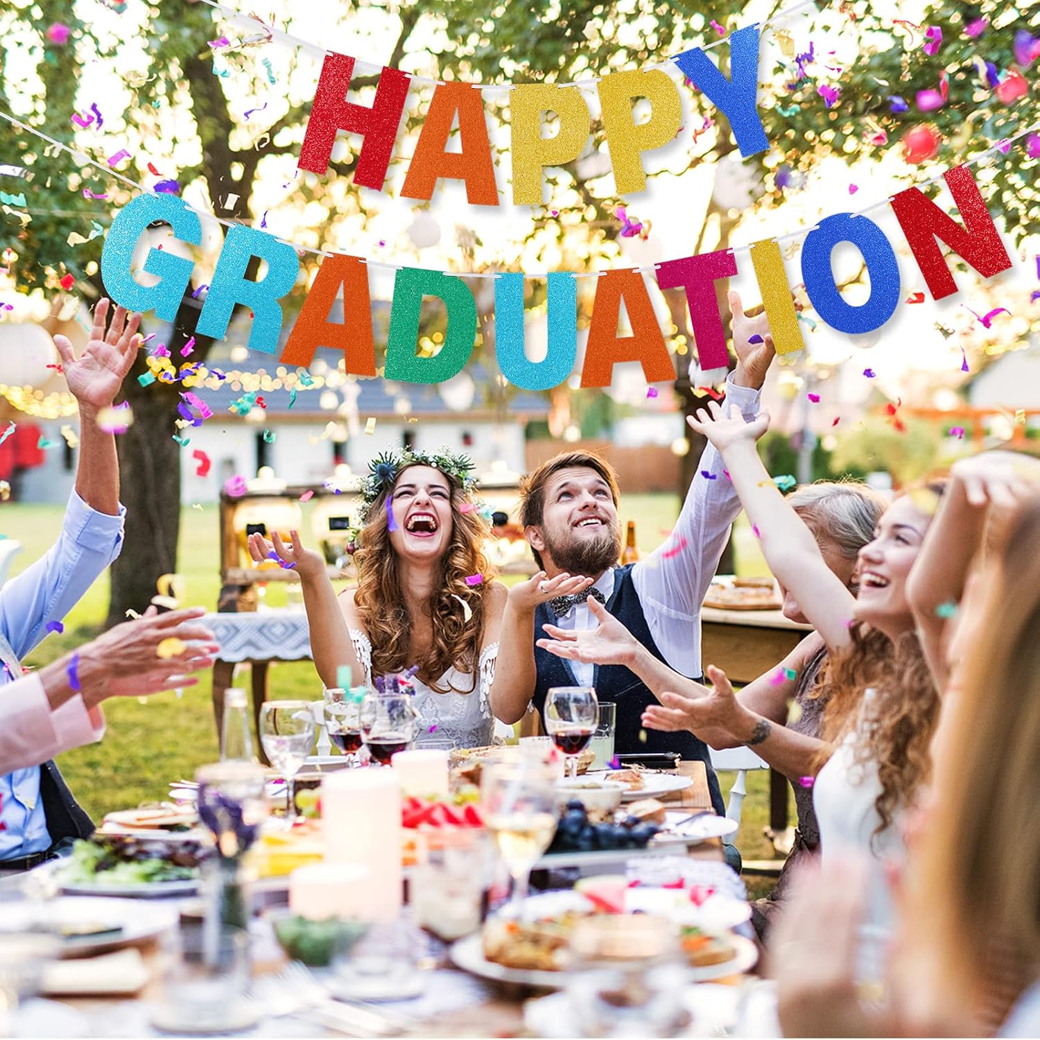 TaoBary Kit de 112 pancartas personalizables con purpurina, incluye 107 letras y números, 3 cuerdas y 2 luces decorativas para fiesta de cumpleaños,