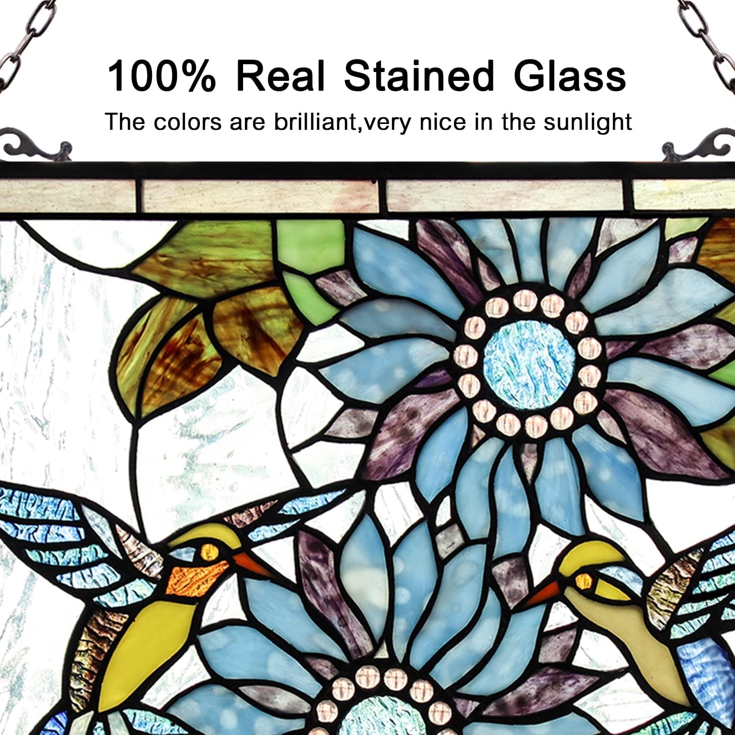 Capulina Paneles de vidrieras para colgar ventanas, girasoles y pájaros, estilo Tiffany, artesanías de arte tradicional para decoración del hogar y