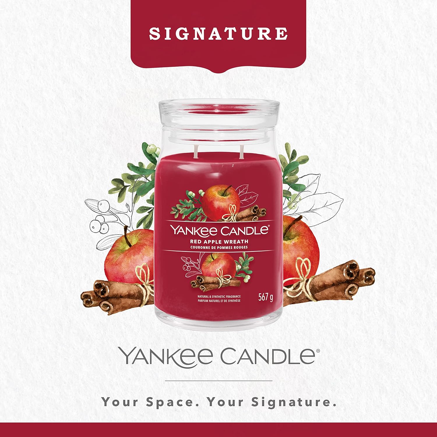 Yankee Candle Vela perfumada exclusiva  Vela en tarro grande con corona de manzana roja con doble mechas  Mezcla de cera de soja
