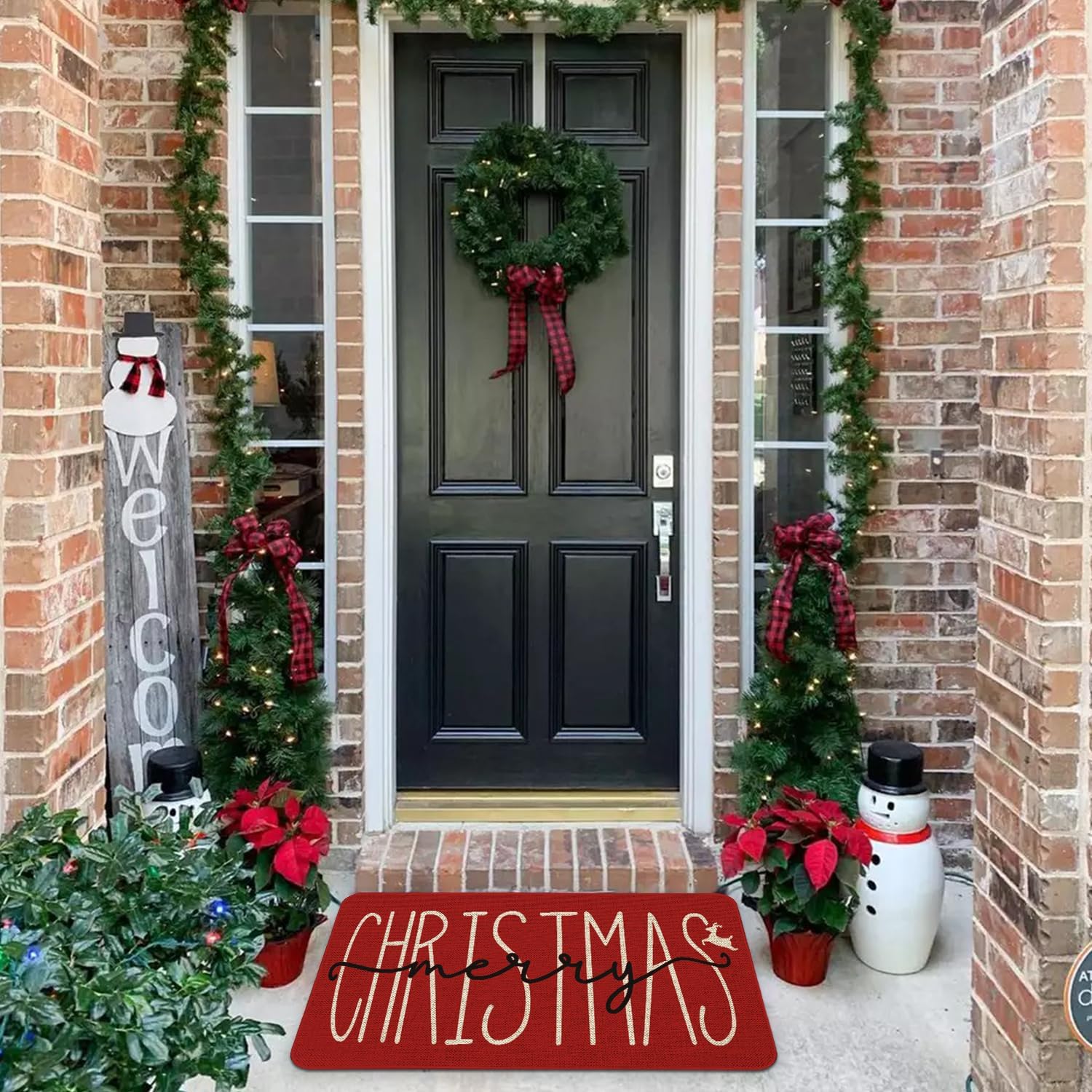 Roszwtit Tapete rojo de puerta de Navidad de 30 x 17 pulgadas, tapete de puerta de alce de Feliz Navidad, tapete de entrada para interiores y