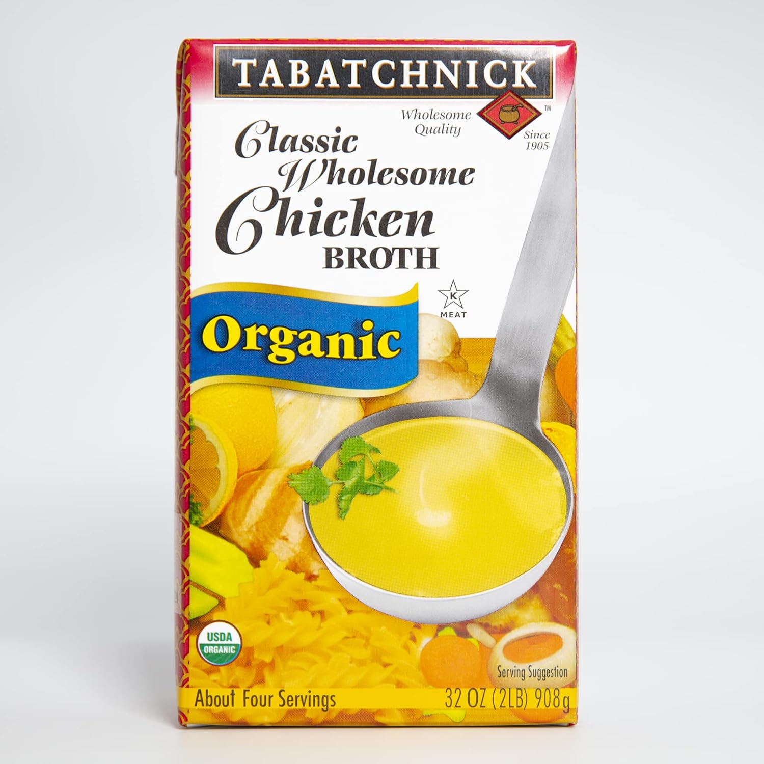 Tabatchnick Caldo de pollo orgánico bajo en sodio (paquete de 8) 32 onzas, certificado Kosher, pollo real, sin azúcar añadido, 10 calorías por
