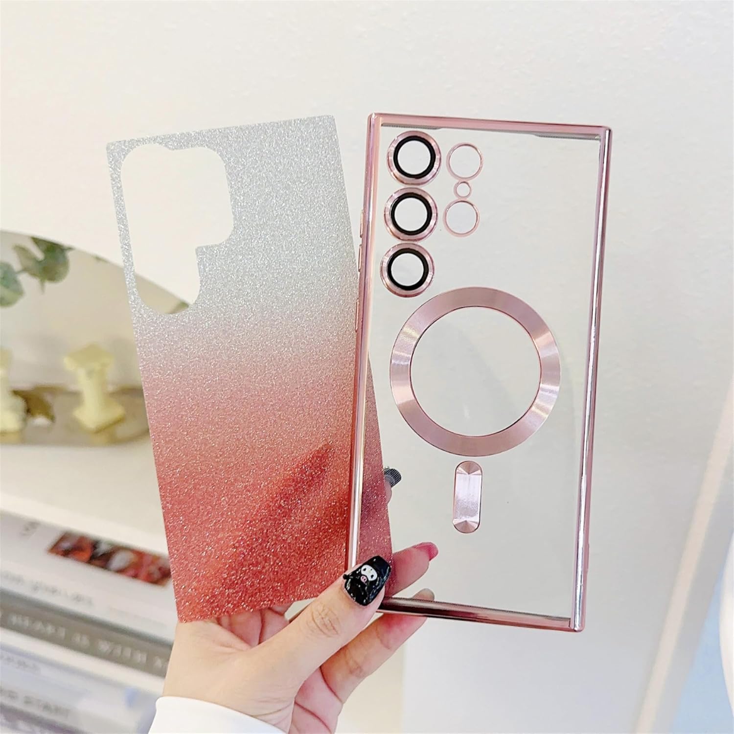 Funda magnética para Samsung Galaxy S23 ultra transparente, compatible con MagSafe galvanizada, bonita brillantina, antideslizante, resistente a los