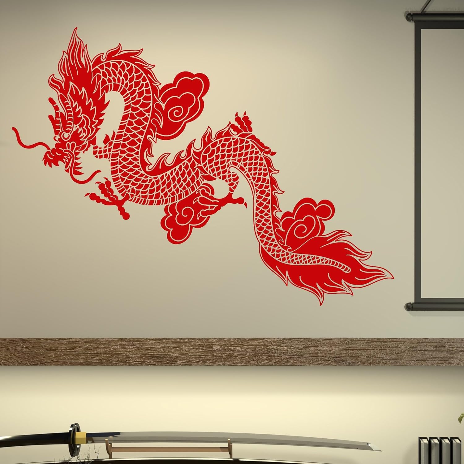 Vinilo adhesivo de pared chino dragón volador fantasía estilo asiático pegatinas gran decoración (1358ig) negro