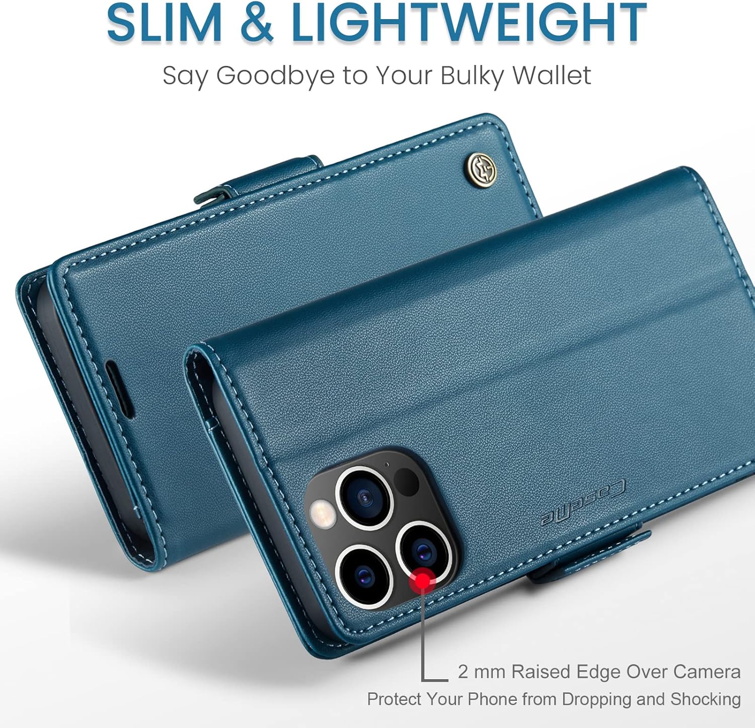Compatible con iPhone 15 Pro Max, funda de piel sintética con tapa y soporte para tarjetas con bloqueo RFID carcasa interior de TPU a prueba de