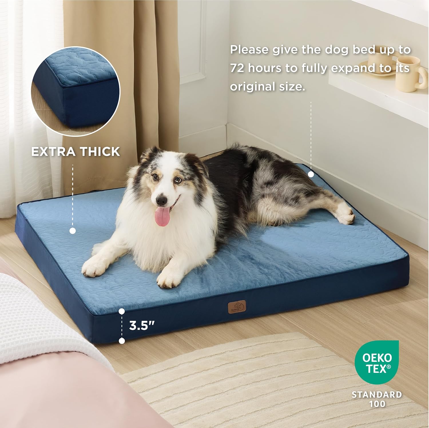 Bedsure Cama ortopédica grande para perros grandes, camas para perros de espuma viscoelástica, cama para mascotas de 2 capas gruesas con funda