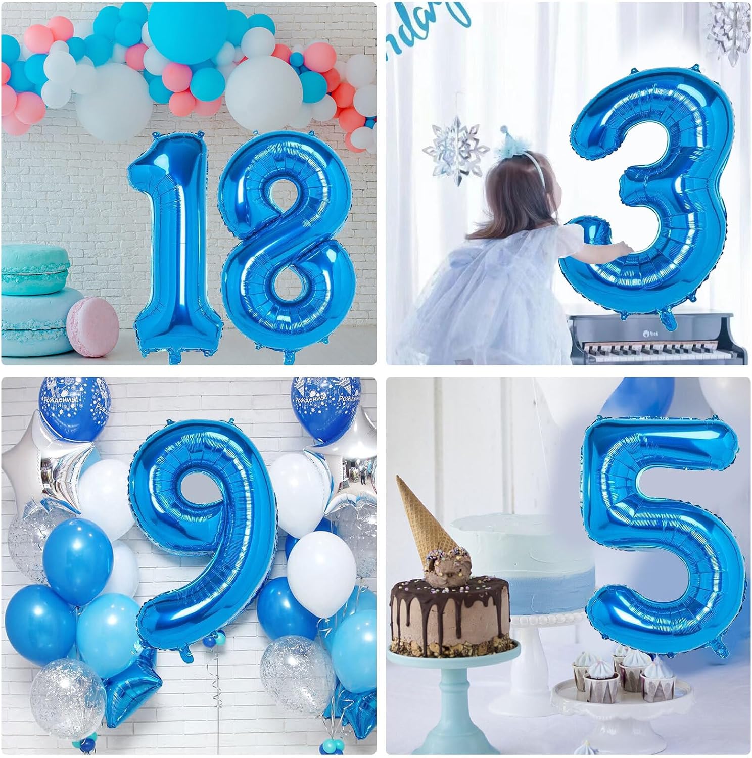 Globo de 2 números azul de 40 pulgadas de Mylar grande de papel de aluminio para niños de 2 años de edad, decoración de fiesta de cumpleaños, boda,