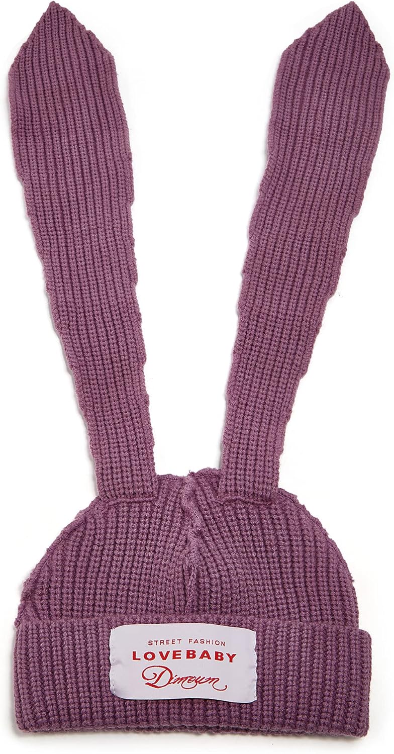 Gorro de punto con orejas largas de conejo, gorro divertido de invierno, gorro cálido de punto de conejo de ganchillo para exteriores