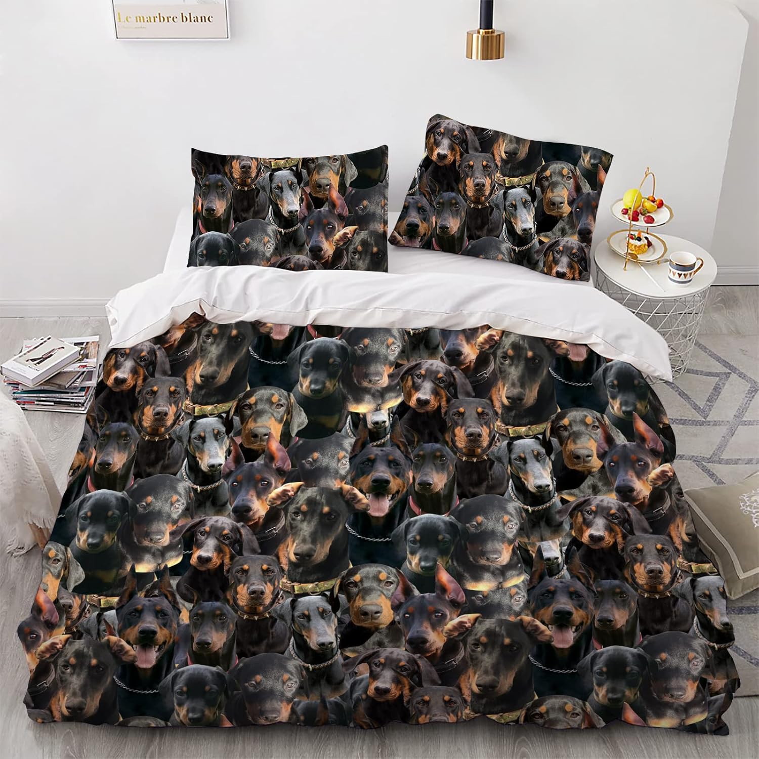 Doberman Pinscher – Funda de edredón tamaño individual, funda de edredón con estampado Doberman, juego de ropa de cama para amantes de los perros,