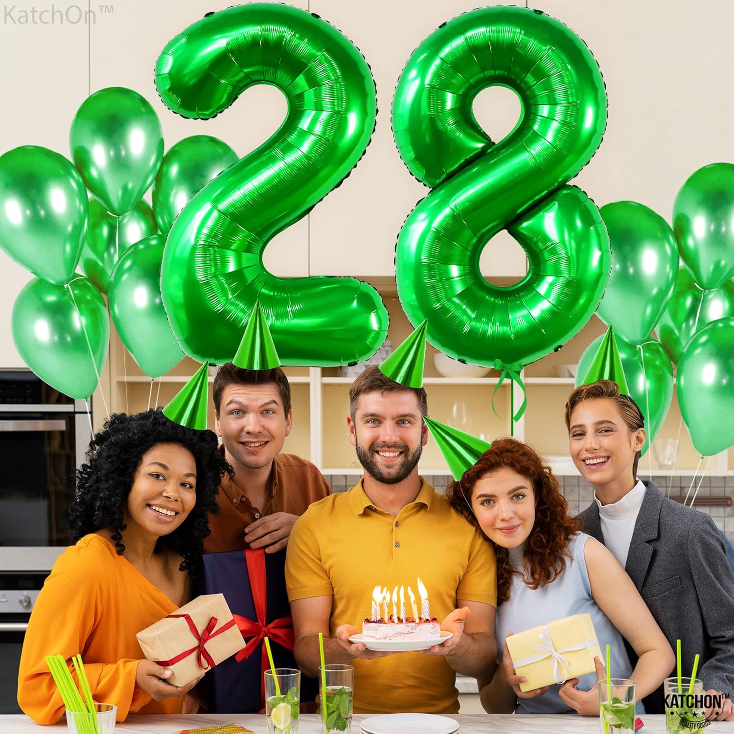 KatchOn, Globo verde oscuro del número 28 de 40 pulgadas, globo verde del número 28 para decoraciones de cumpleaños de 28 para mujeres, globos