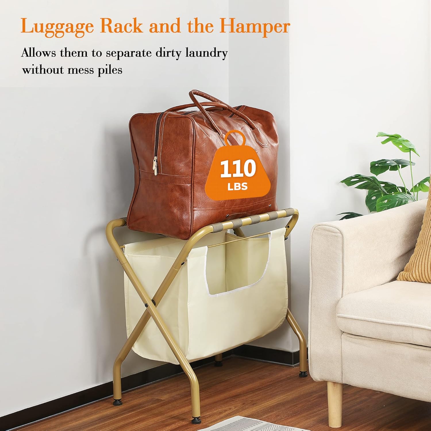 ELYKEN Paquete de 2 portaequipajes con bolsa de lavandería, soporte plegable para maleta de ahorro de espacio para habitación de huéspedes, estante