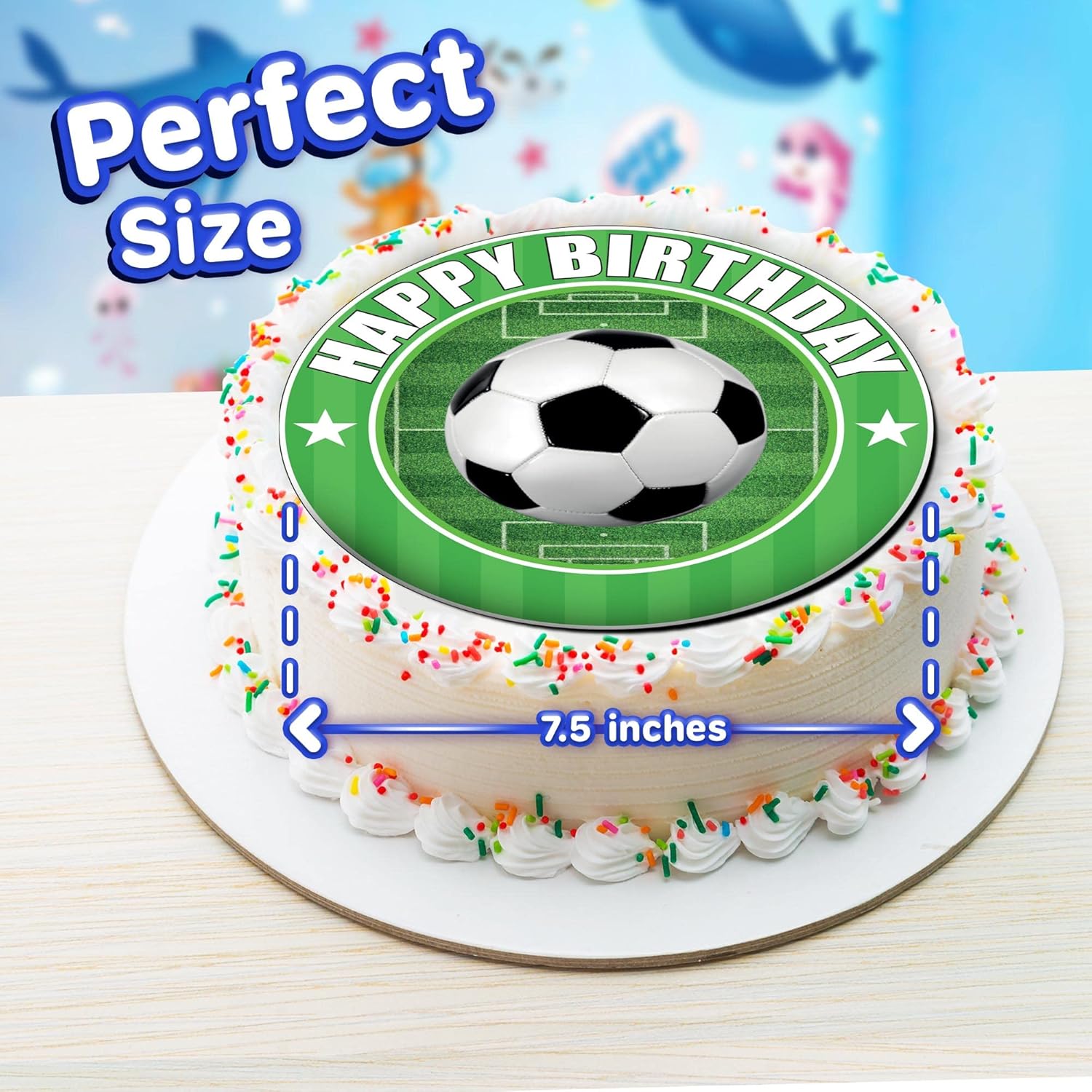 Decoración para pastel de pelota de fútbol de 7.5 pulgadas, decoración redonda comestible para pastel de cumpleaños, pastel de cumpleaños