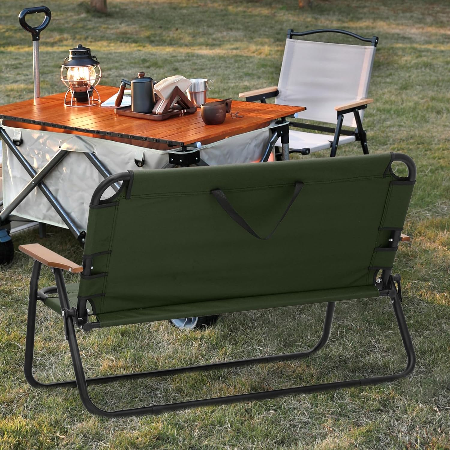 Magshion Silla de campamento de doble asiento de 39 pulgadas, soporta 330 libras para adultos, silla plegable de alta resistencia para 2 personas,