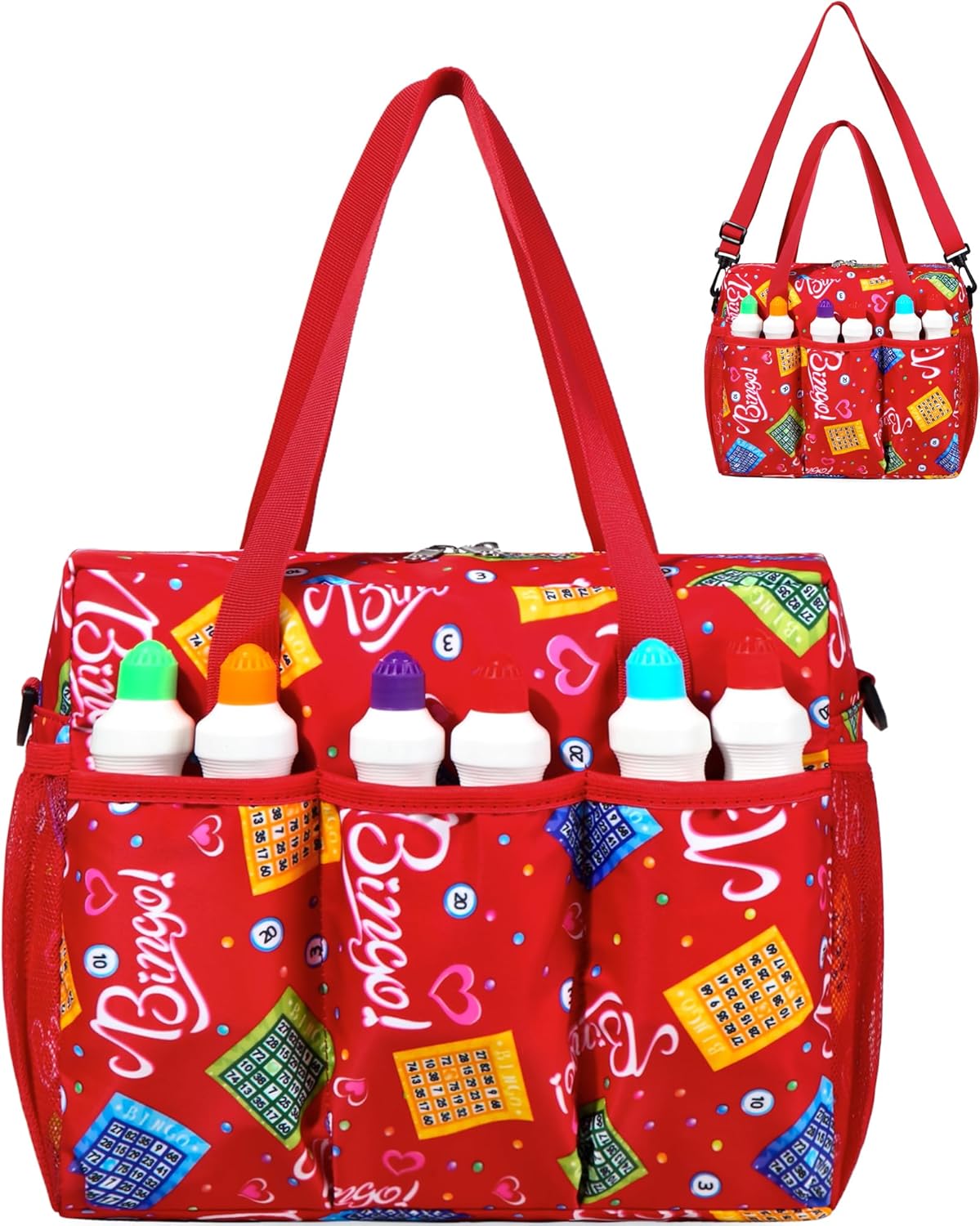 Bolsa de bingo roja para juegos de bingo, suministros de bingo Daubers para adultos, regalos para amantes del bingo del casino, jugadores,