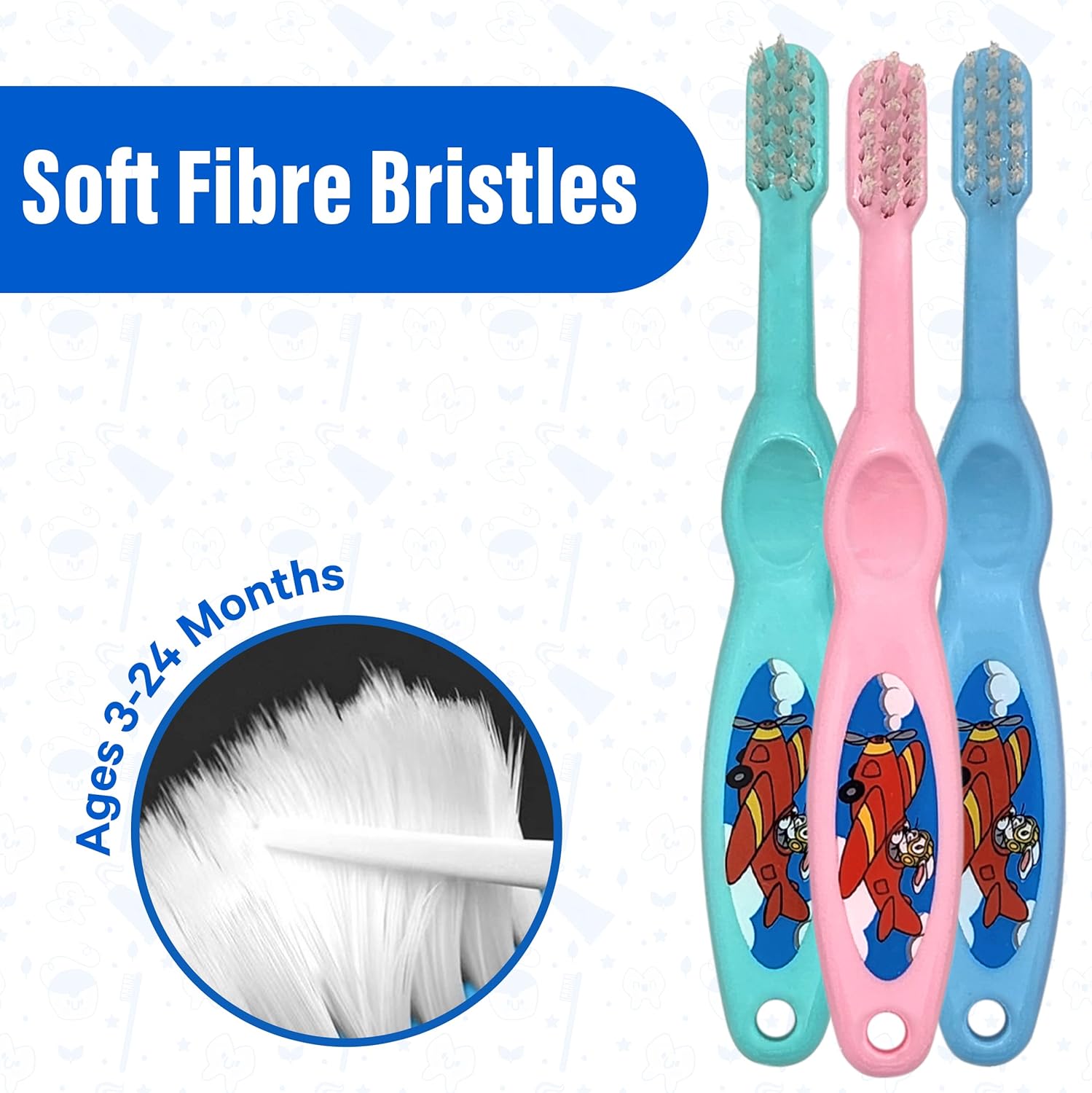 Cepillo de dientes para bebé, cerdas suaves, juego de 3 cepillos de dientes para niños y niñas, bonitos colores y diseños, gran regalo para bebés y