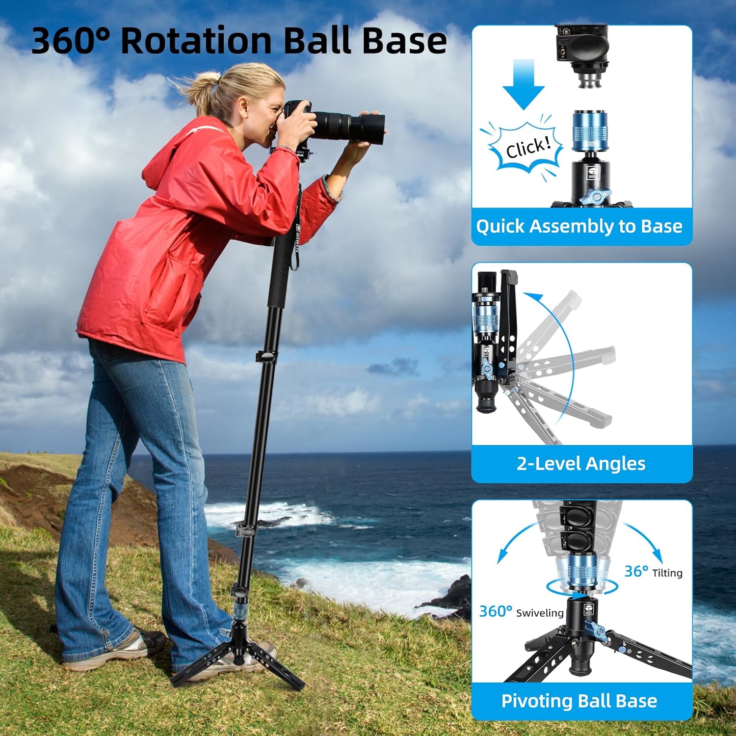 SIRUI Monopod de 74.8 in con pies, kit de placa de liberación rápida, monopie de cámara de aluminio, innovador diseño de liberación rápida, panorama