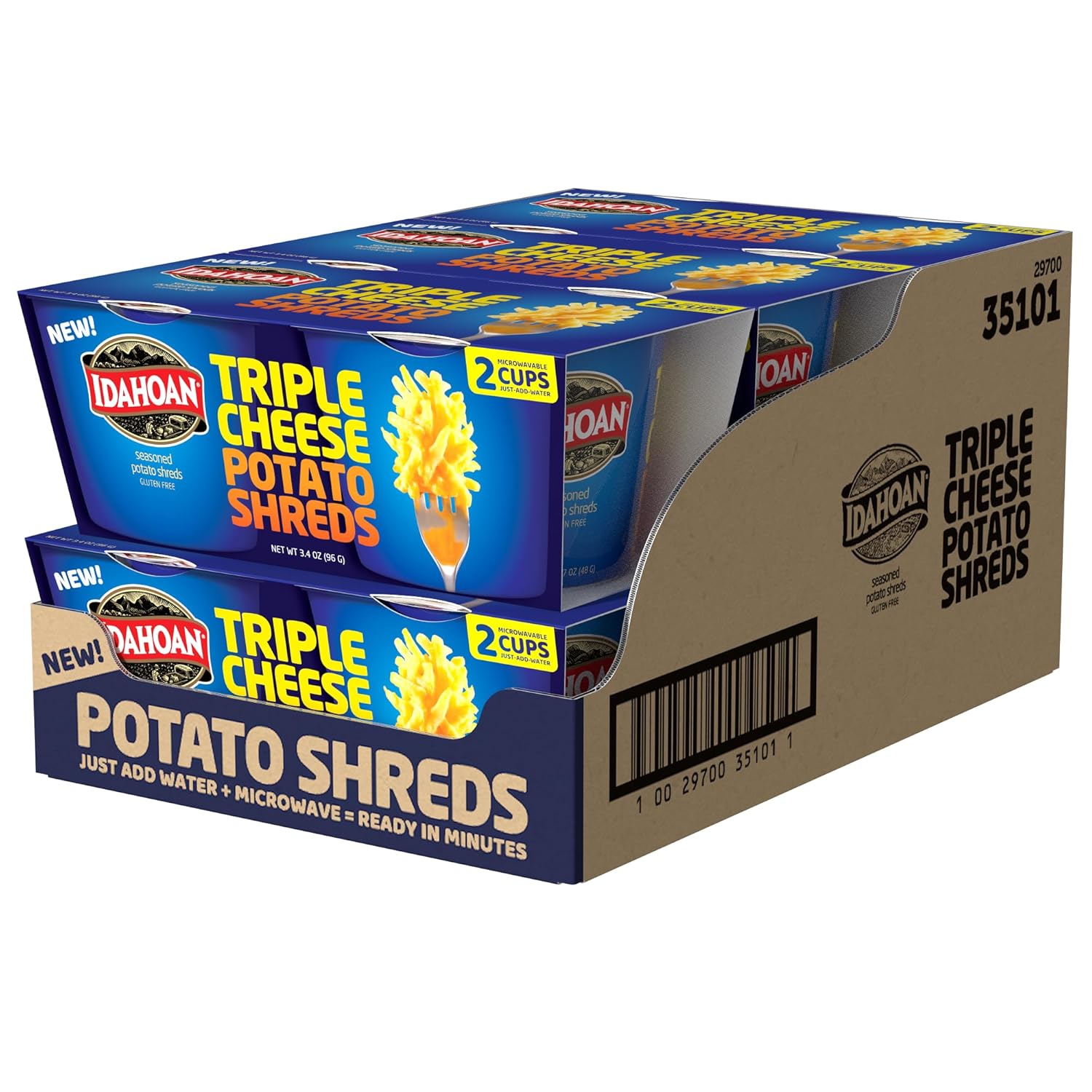 Idahoan Triple Cheese Shreds Cups, 3.4 oz (paquete de 12)