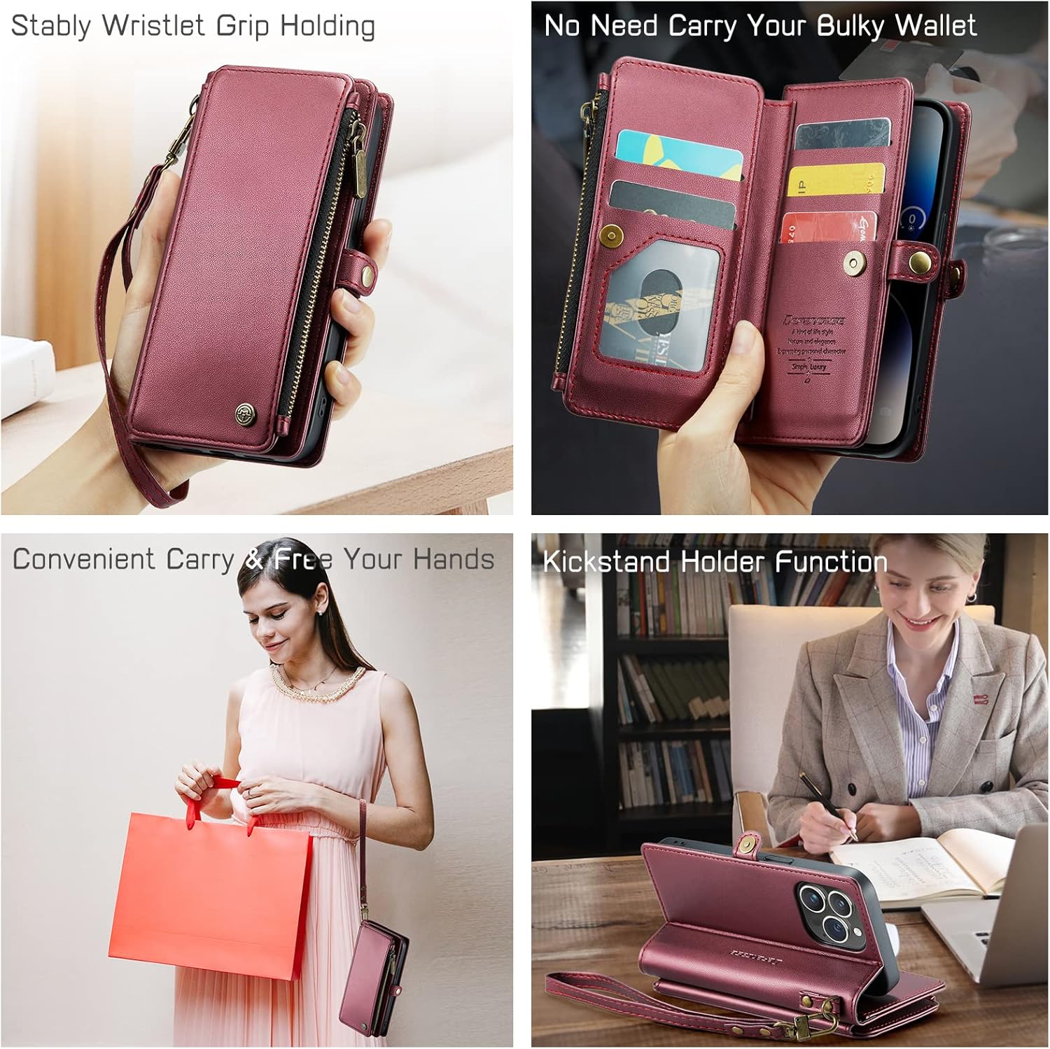 Defencase Funda para iPhone 14 Pro, bloqueo RFID para iPhone 14 Pro, funda tipo cartera para mujeres y hombres con tarjetero de crédito con