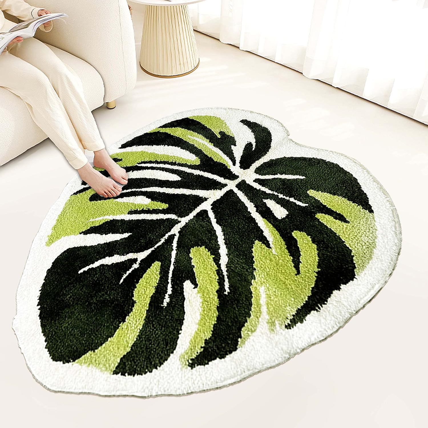 Alfombra de baño antideslizante con diseño de hojas de Monstera, ultra suave, lavable, para niños y mascotas, tapete para dormitorio, sala de estar,