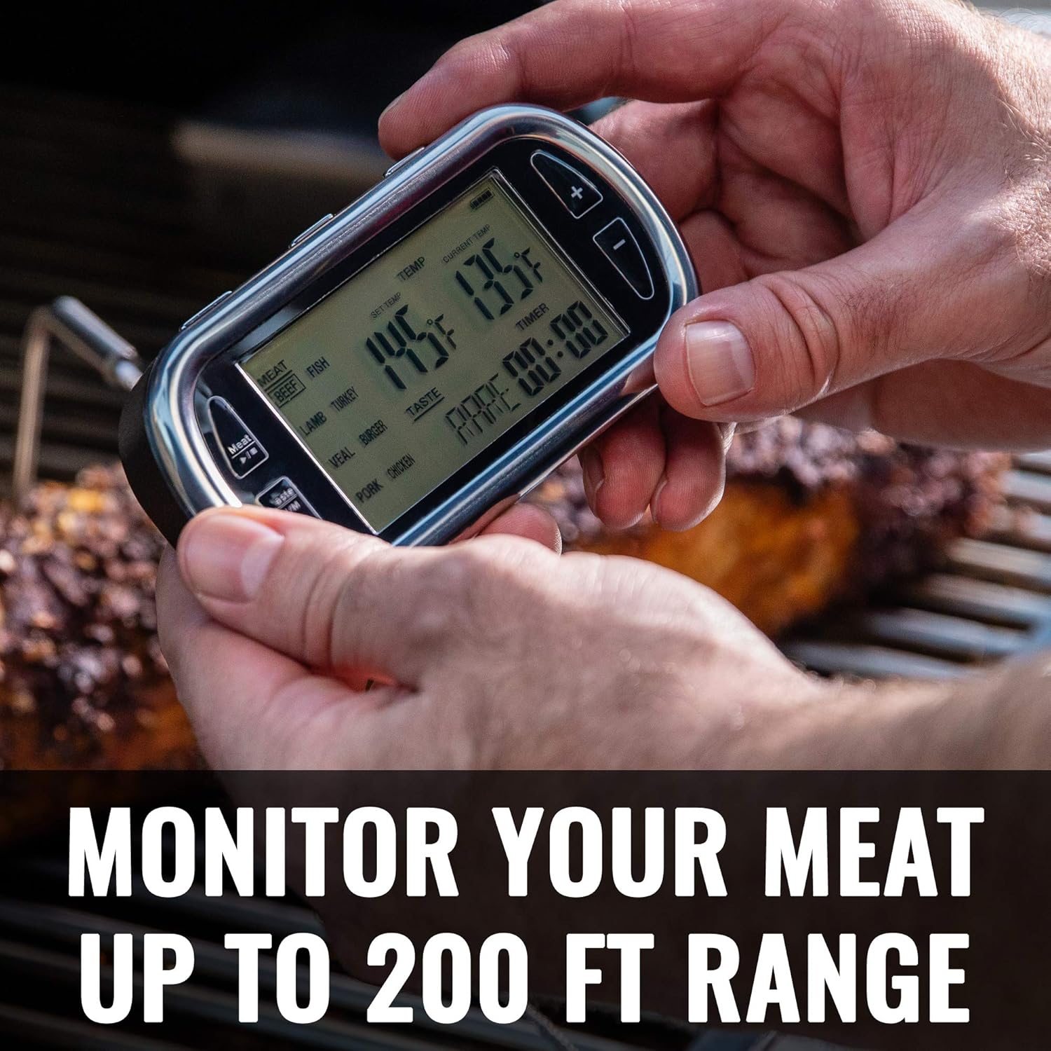 Grillaholics Termómetro de carne para asar a la parrilla – Termómetro digital inalámbrico remoto para cocinar carne para fumar, barbacoa, horno y