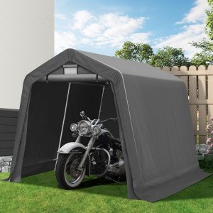 Cobertizo de almacenamiento exterior de 8 x 8 pies, garaje portátil con puerta enrollable con cremallera y ventana de ventilación, tienda de campaña Cobertizo de almacenamiento exterior de 8 x 8 pies, garaje portátil con puerta enrollable con cremallera y ventana de ventilación, tienda de campaña