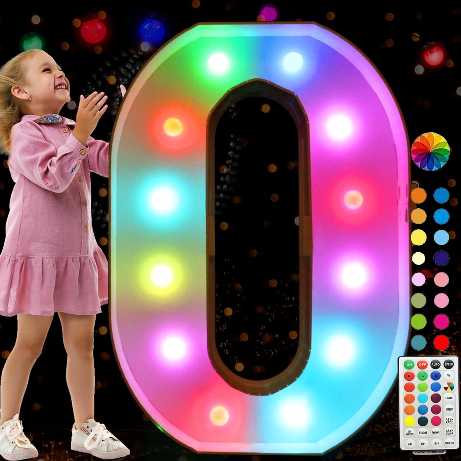 Pooqla Números iluminados de marquesina de 3 pies, números de marquesina grandes iluminados con control remoto, números de mosaico gigante RGB para