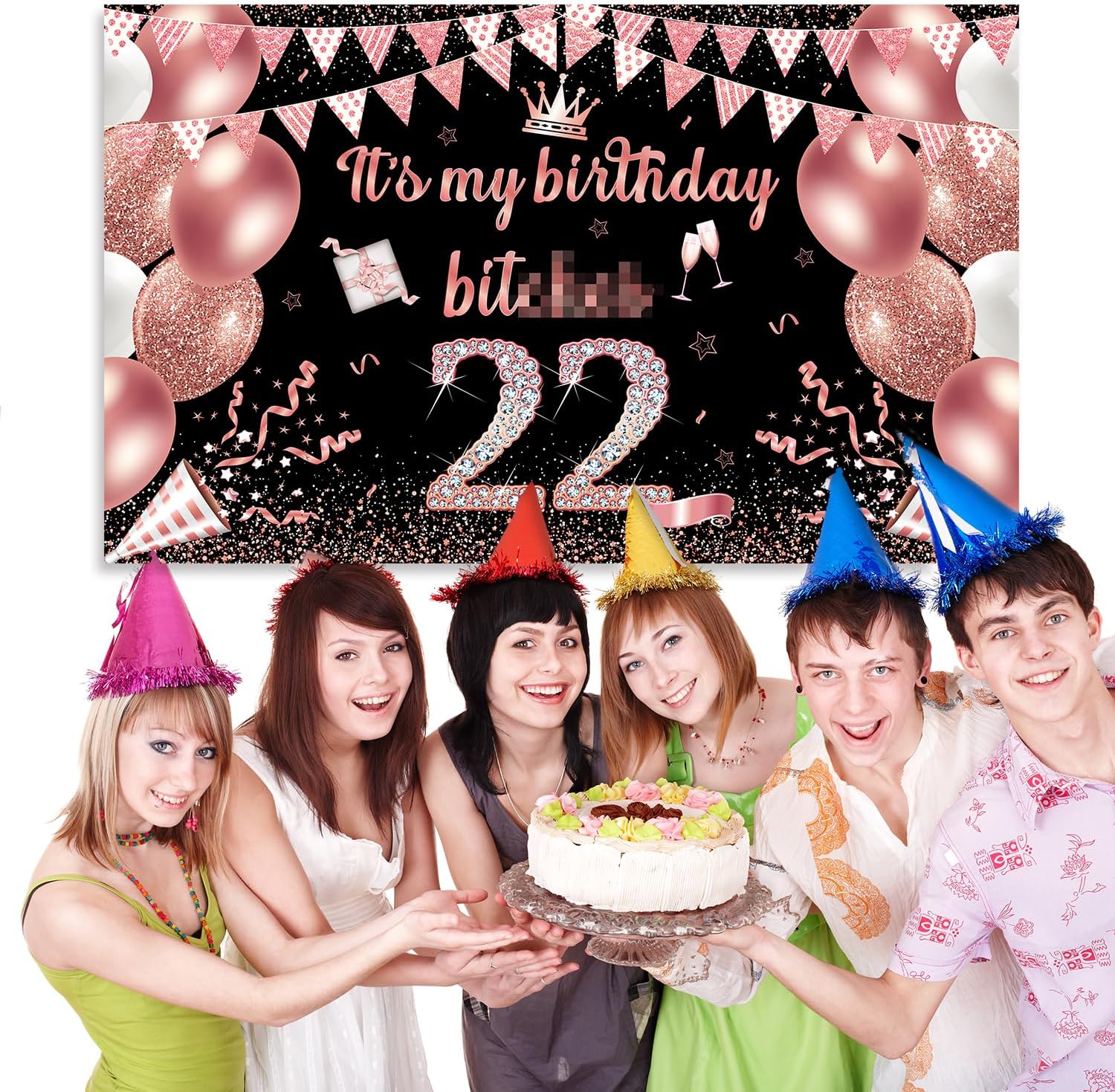 Fondo de pancarta con texto en inglés “It’s My Birthday”, fondo grande para decoración de fiesta de cumpleaños, divertido cartel de oro rosa para