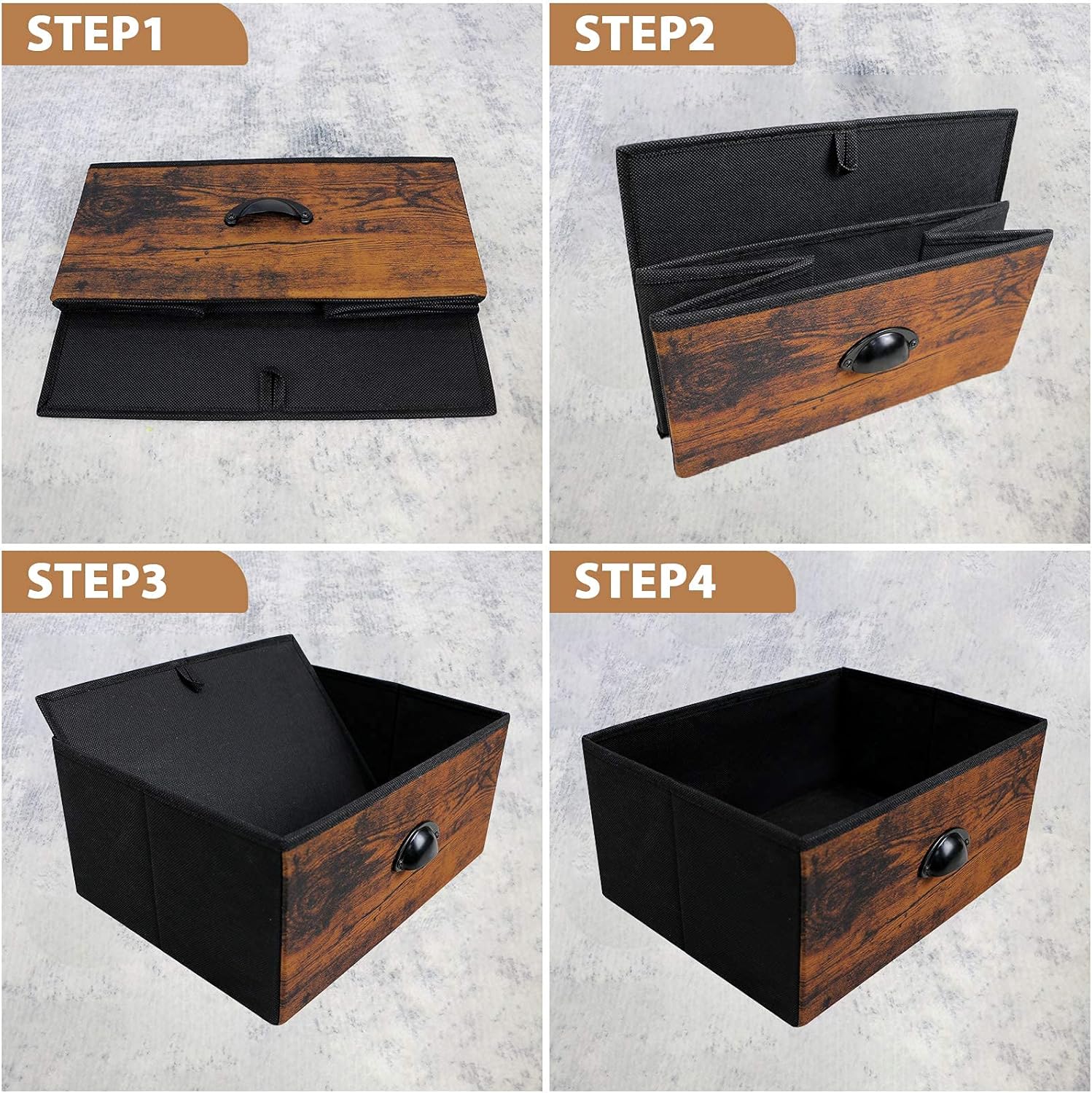 Furologee Cómoda de tela con 4 cajones y estante lateral, organizador industrial ligero para entrada, dormitorio, mesita de noche, oficina, cocina