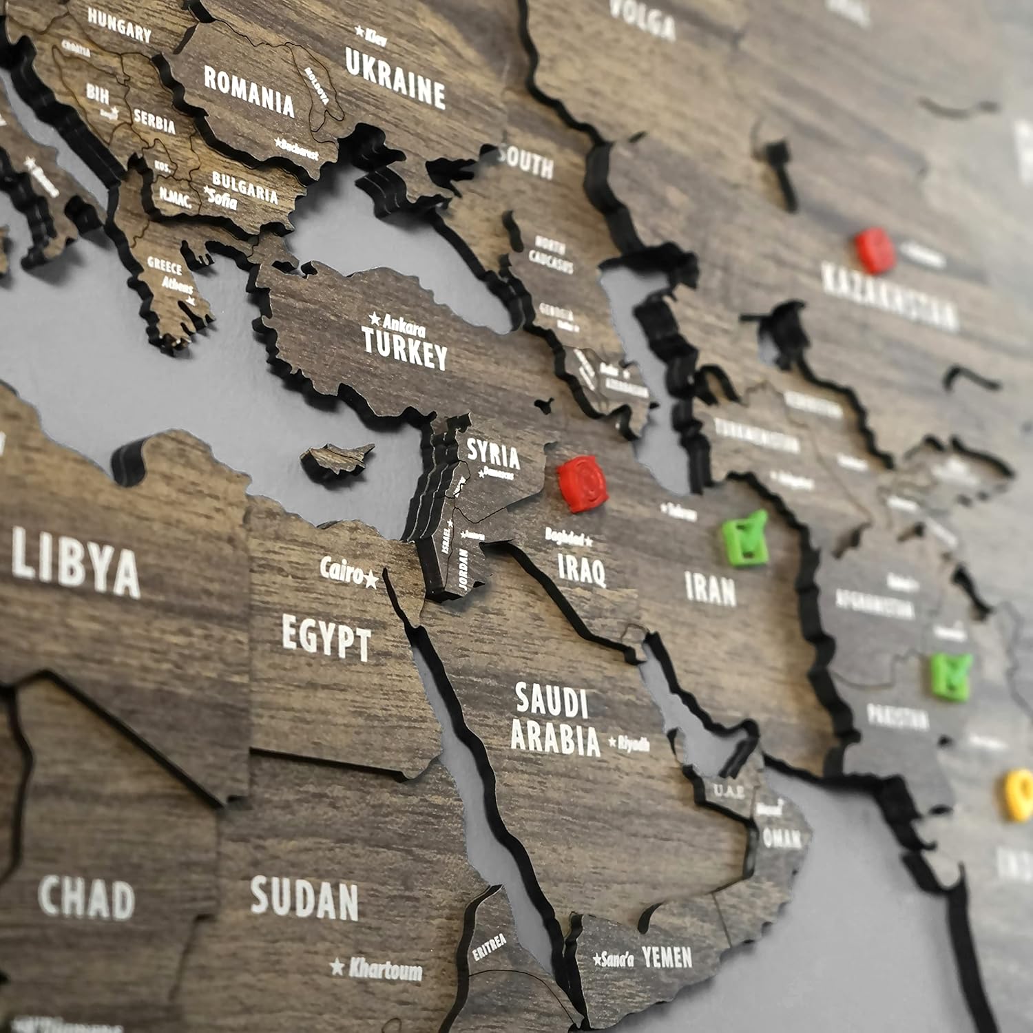 Mapa del mundo de madera 3D multicapa, mapa de viaje con estados y capitales, decoración de pared para la nueva casa, regalo para viajeros,