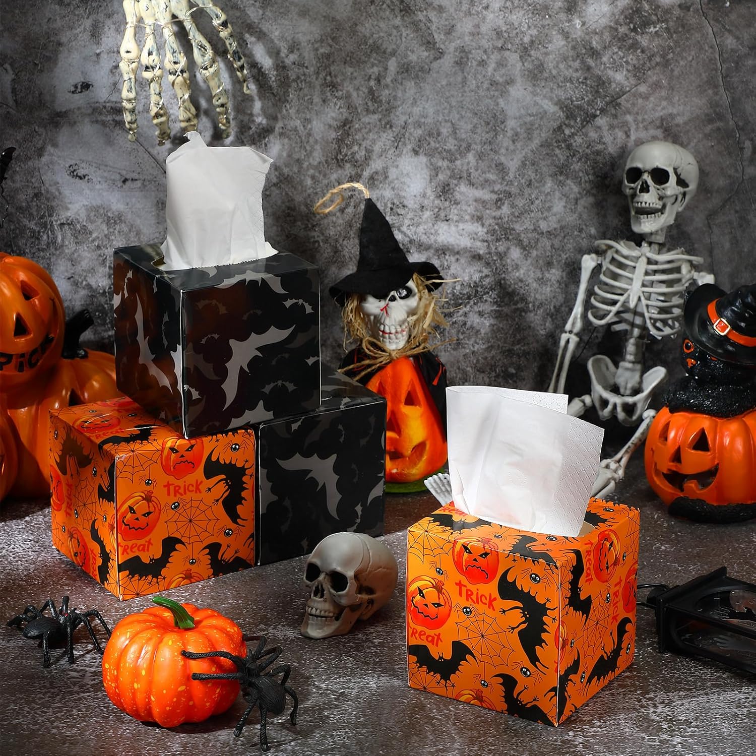 Paquete de 12 pañuelos de Halloween en forma de cubo, pañuelos faciales de 2 capas, pañuelos de viaje suaves para Halloween, caja de pañuelos
