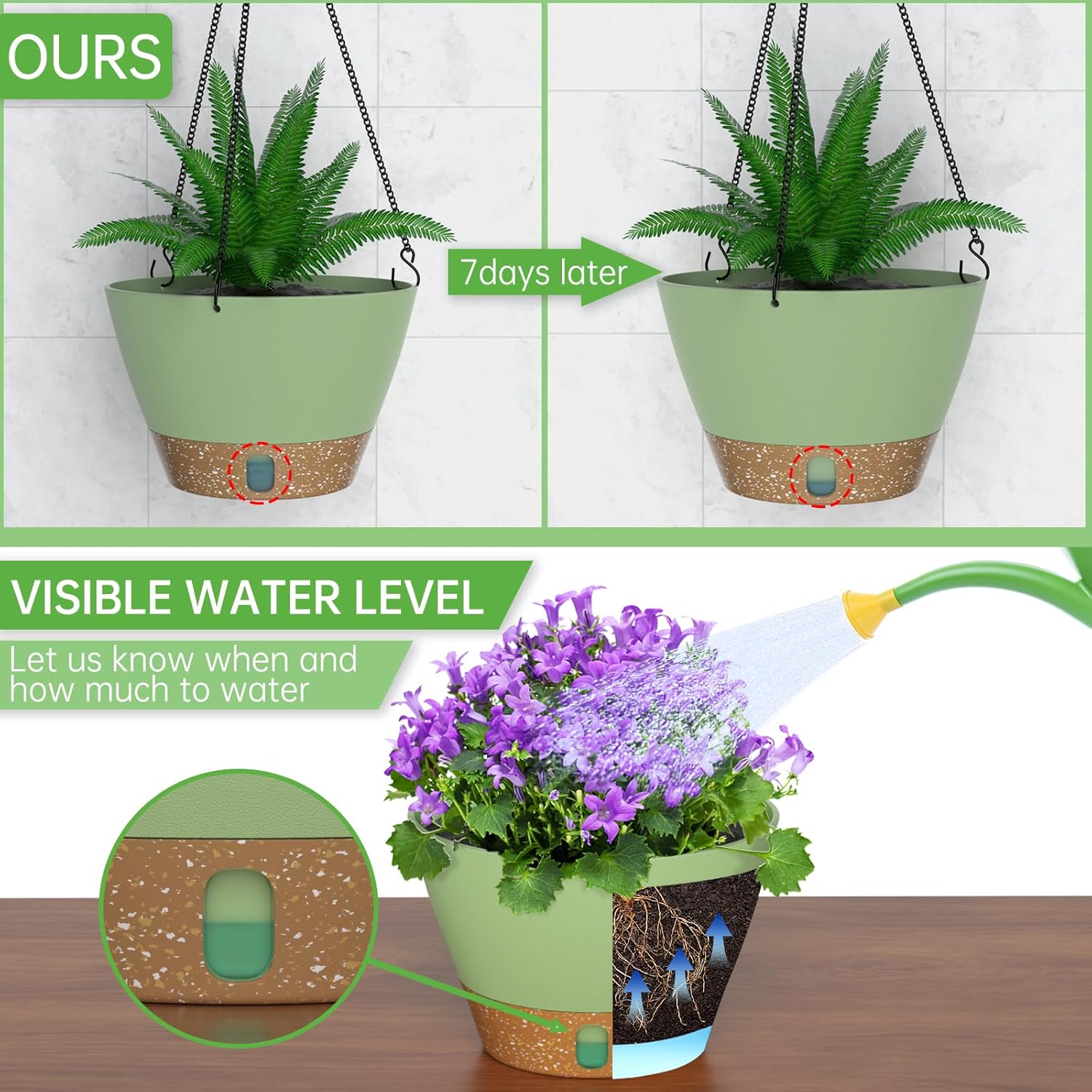 ZMTECH Juego de 2 macetas colgantes para plantas de interior, macetas colgantes de riego automático para plantas colgantes para plantas colgantes al