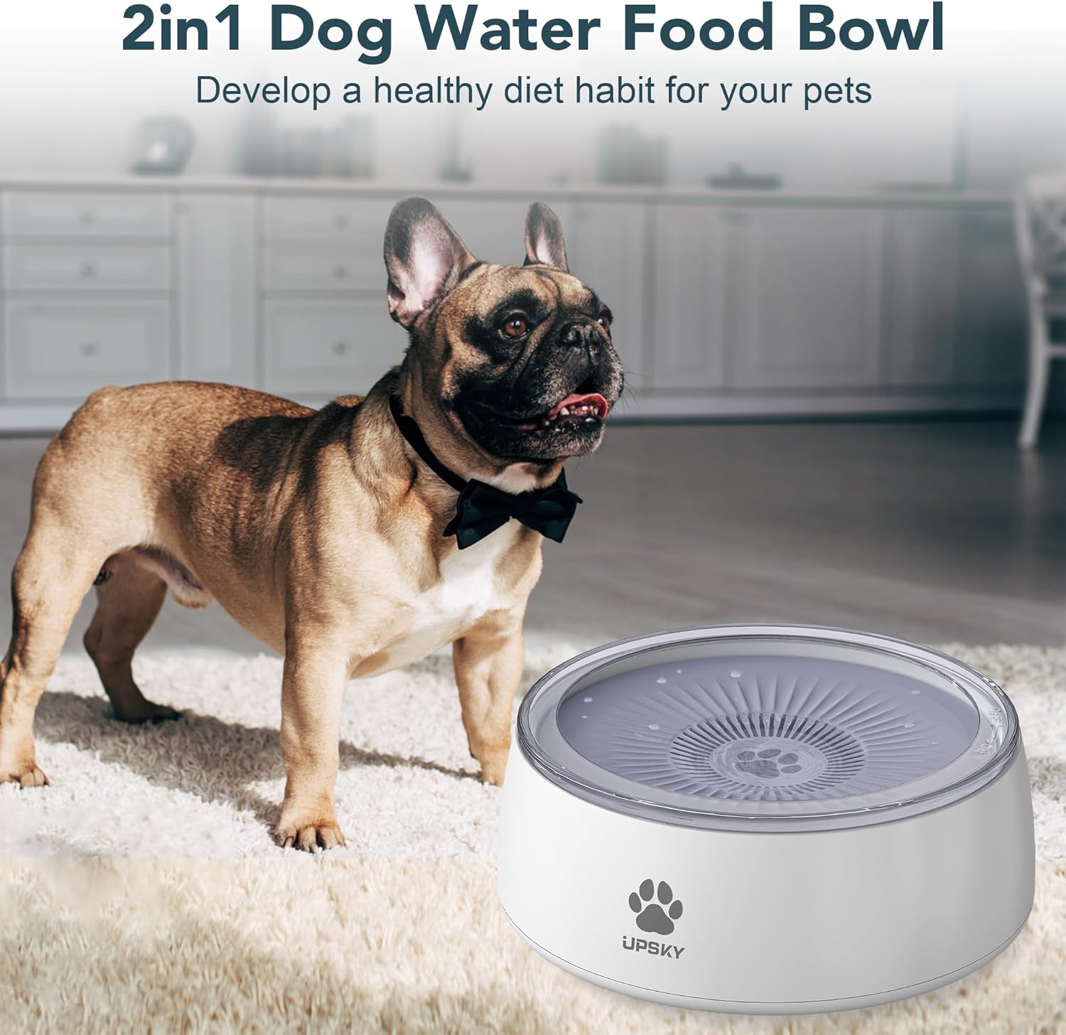 UPSKY Cuenco de agua para perros de 3 litros de 101 onzas, tazón grande sin derrames, con tapete de alimentación lenta, dispensador de agua para