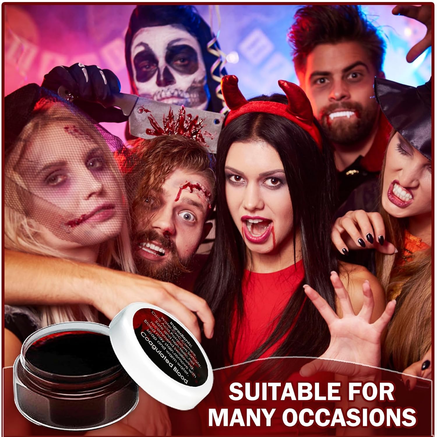 Kit de maquillaje de vampiro zombi de efectos especiales de Halloween, gel de sangre falsa + kit de maquillaje de pintura corporal de 6 colores +