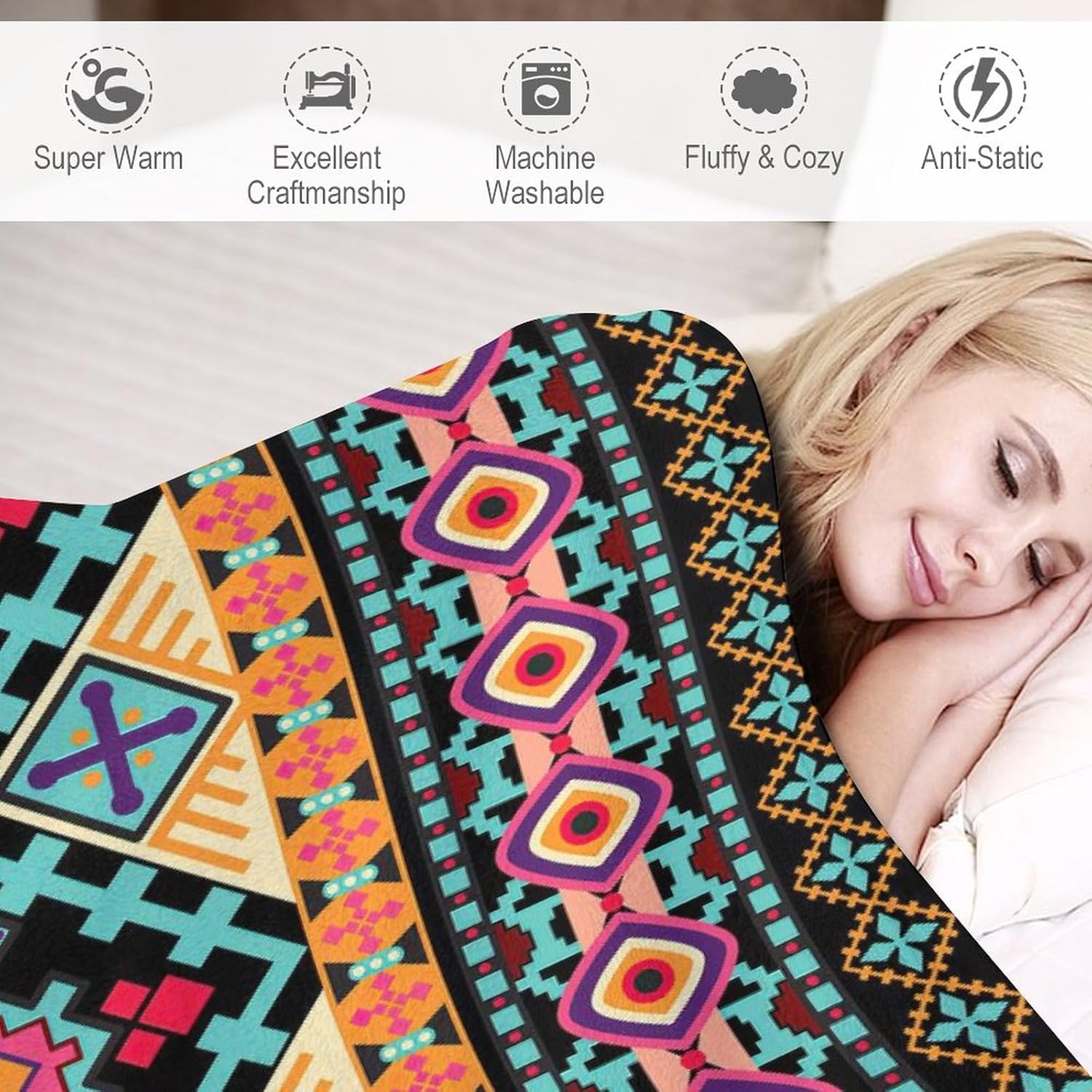 Manta azteca tribal del suroeste, manta de franela súper suave para cama y sofá (franela de 10.32 ozm), 50 x 70 pulgadas