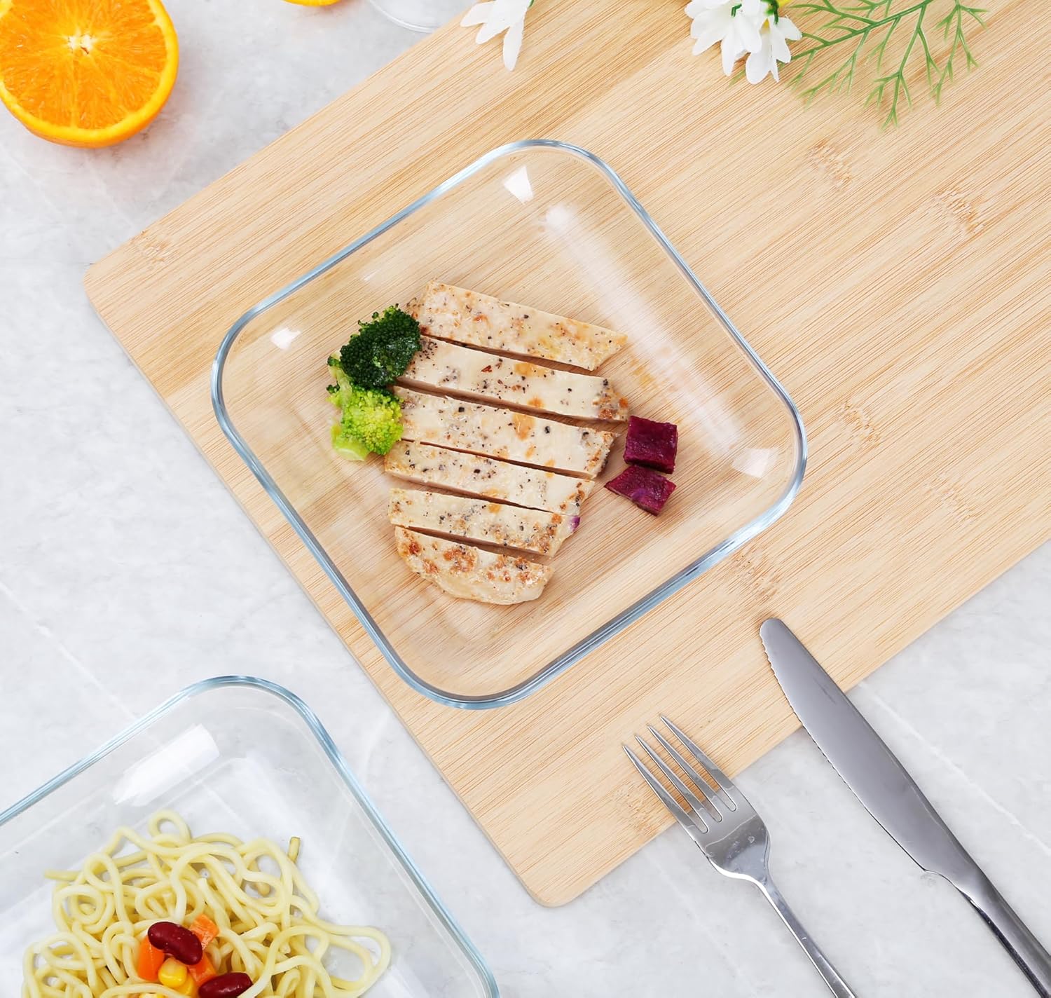 Juego de platos de postre y cuencos de vidrio templado para ensalada, incluye cuenco cuadrado de 5 pulgadas y plato cuadrado de 7 pulgadas, ideal