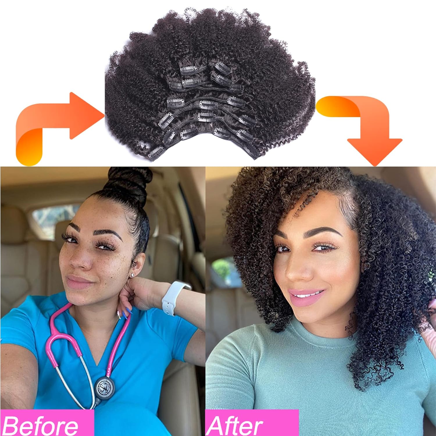 Kabadu – 8 piezas de 4.23 ozjuego de cabello humano rizado afro rizado para mujeres negras, extensiones de cabello humano virgen brasileño 4B 4C