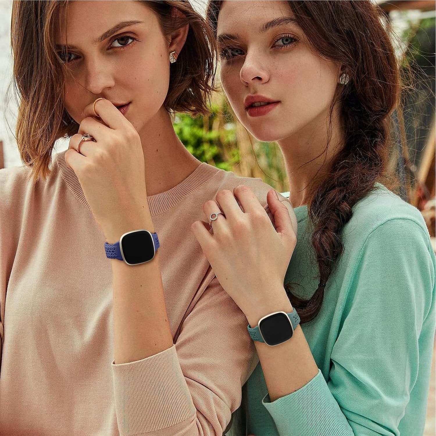 Dirrelo Paquete de 4 correas de silicona de encaje compatibles con Fitbit SenseFitbit Versa 3 bandas mujeresFitbit Versa 4 bandasSense 2 bandas,
