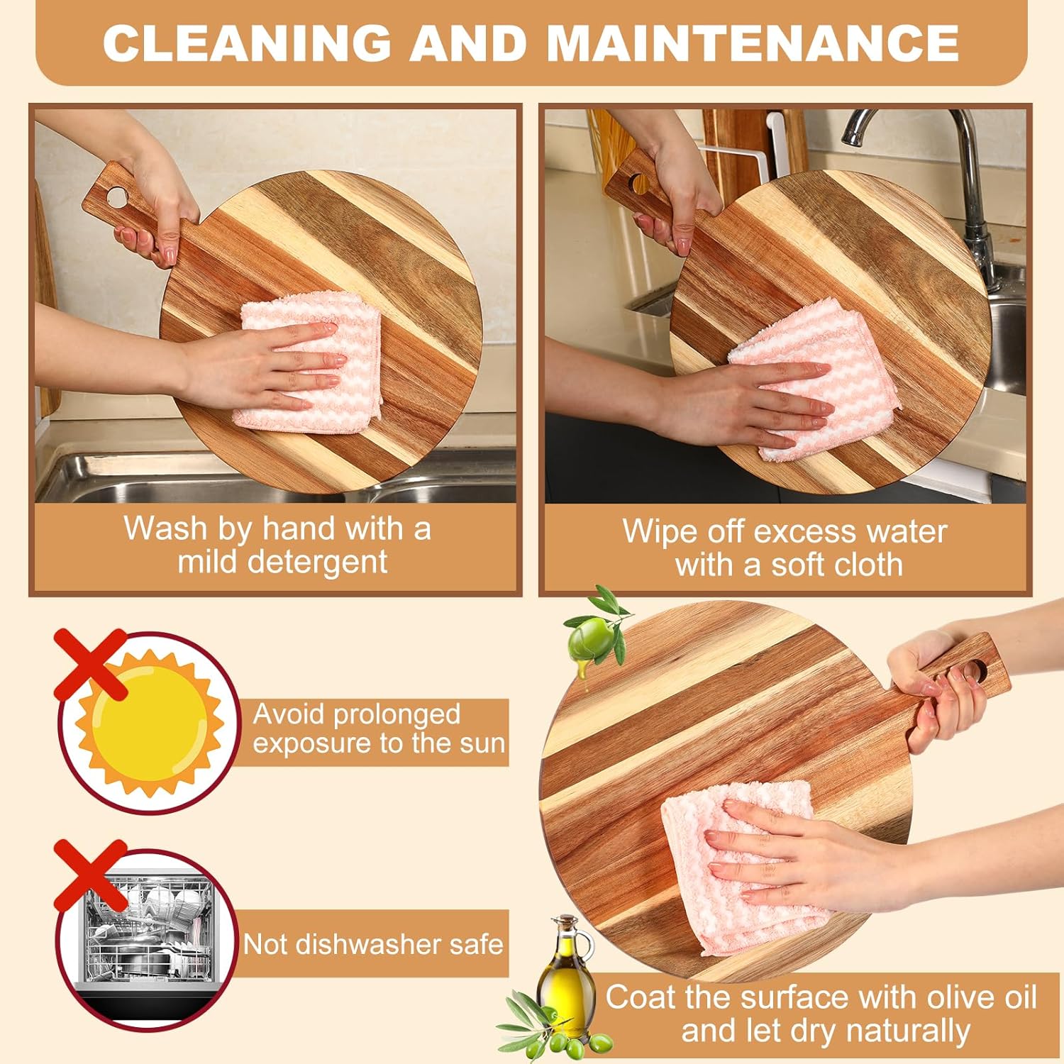 3 tablas de cortar de madera de acacia con asa, tabla de cortar de madera para charcutería, tabla de servir de varios tamaños, bandeja de servir