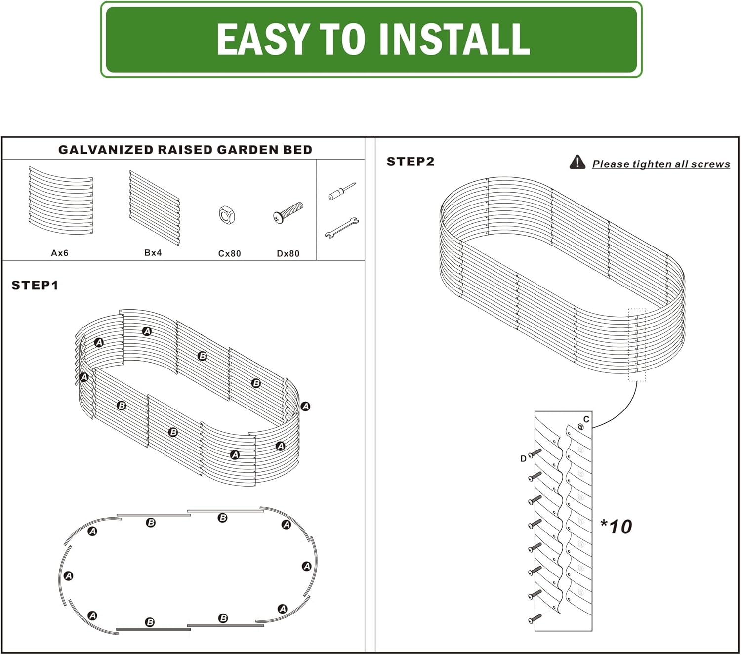 Cama de jardín elevada galvanizada de 6 x 3 x 2 pies, kit para jardineras de verduras, flores, hierbas y frutas, cama de jardín ovalada al aire