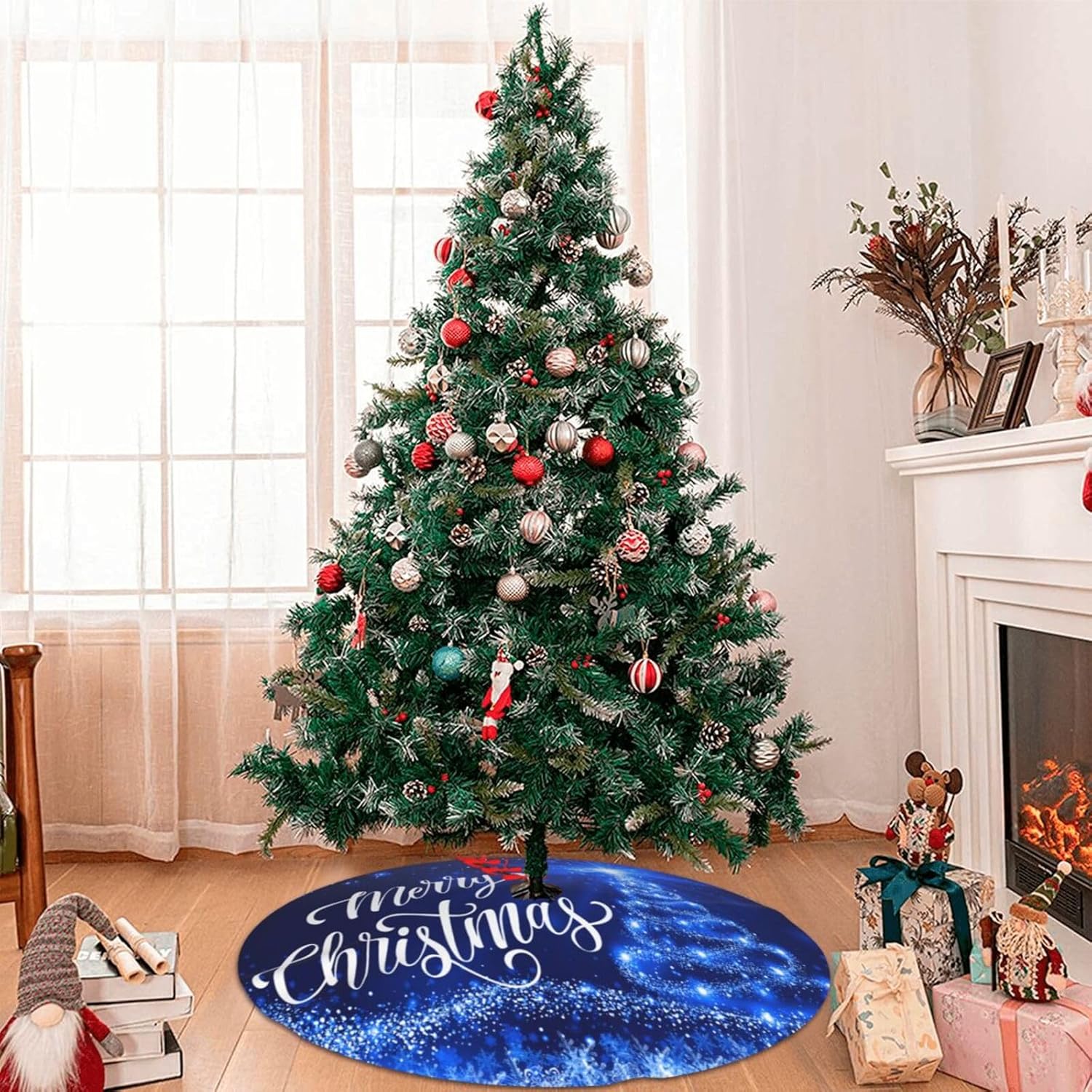 Falda para árbol de Navidad, árbol de nieve azul de 48 pulgadas para Navidad, Año Nuevo, Pesadilla antes de Navidad, decoraciones de vestíbulo para