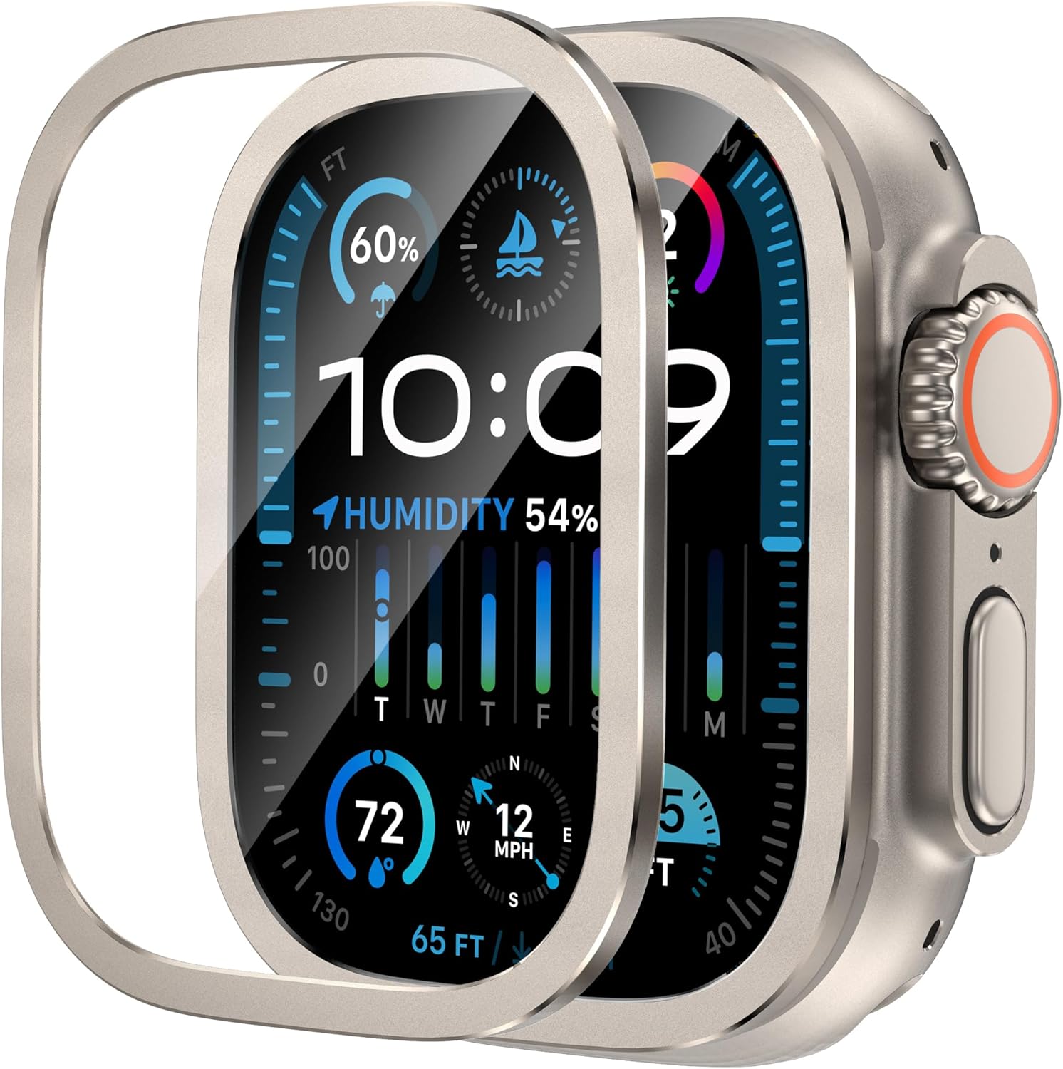 YMHML Funda protectora de pantalla para Apple Watch Ultra 2 de 1.929 in, marco de aleación de titanio 2023 con vidrio templado, funda protectora