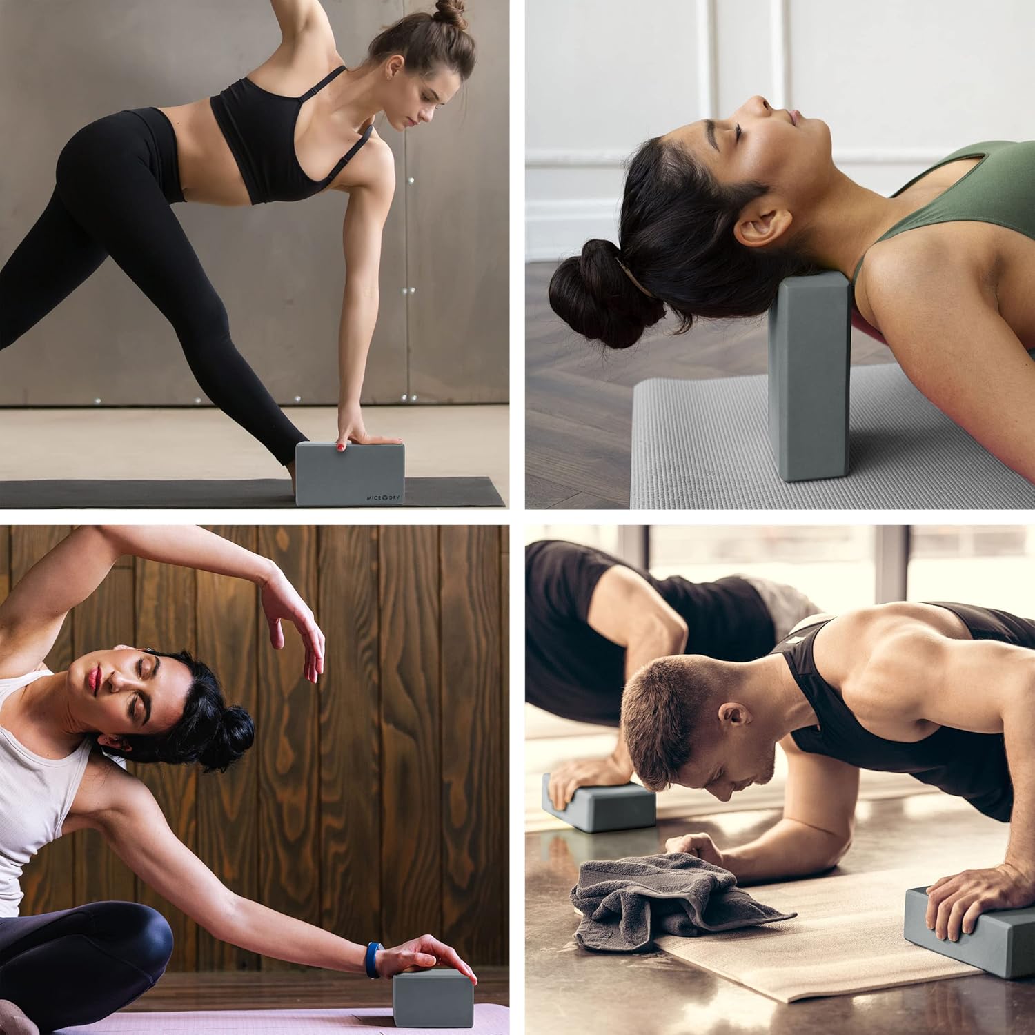MICRODRY – Stretching & Exercise Foam Blocks, Yoga, Pilates Equipment for Home Workouts, Fitness Accessories for Home & Gym, Slip-Resistant, EVA