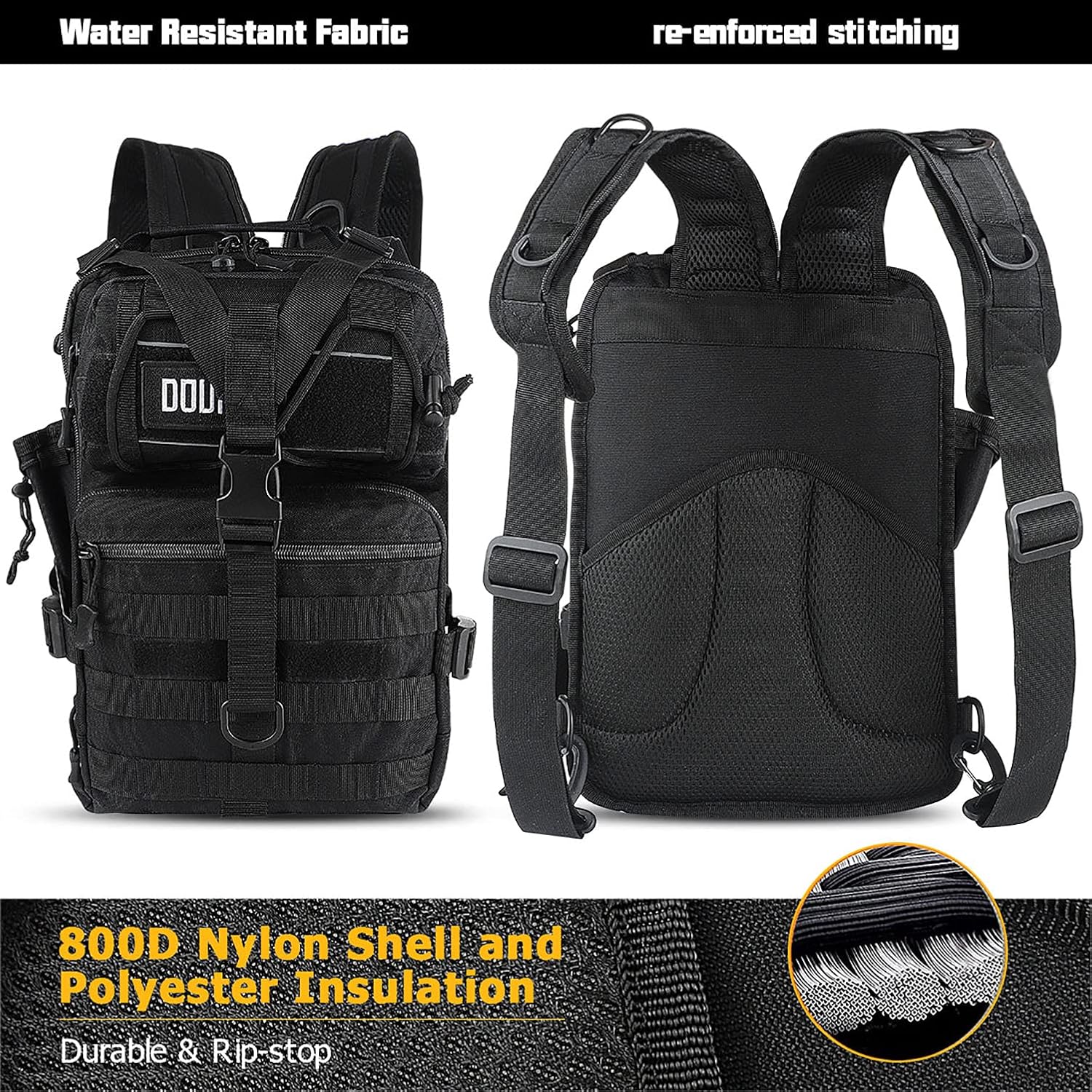 Mochila táctica mediana EDC DayPack Militar Molle Mochilas Mochila al aire libre Mochila para Pesca Caza Camping, Negro -, Mochila táctica militar